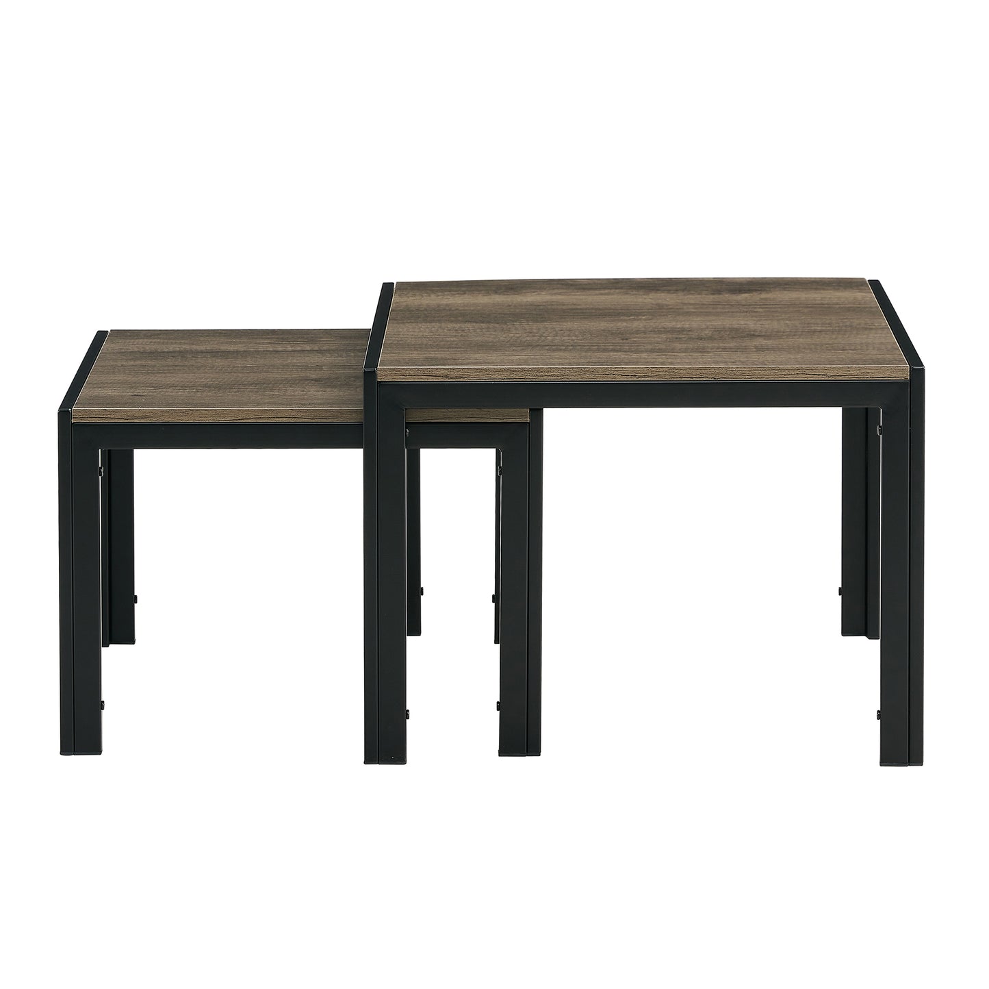 Oak Grey Modern Nesting Coffee Table Set of 2 with Tempered Glass Surface