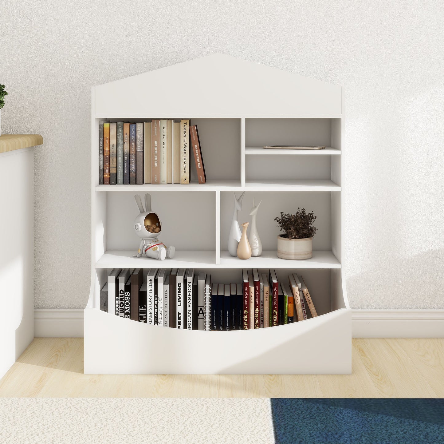 Children's Multi-Functional 7 Shelf Bookcase, Storage Display, Rack, Organizer, White,14.37" D x 31.50" W x39.37" H