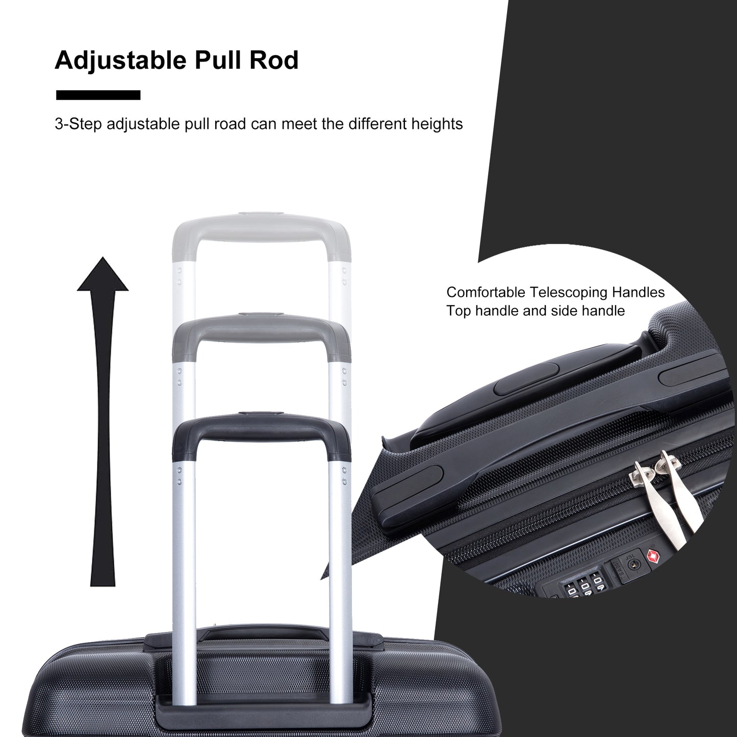 Expandable 3 Piece Luggage Sets PC Lightweight & Durable Suitcase with Two Hooks, Spinner Wheels, TSA Lock, (21/25/29) Black