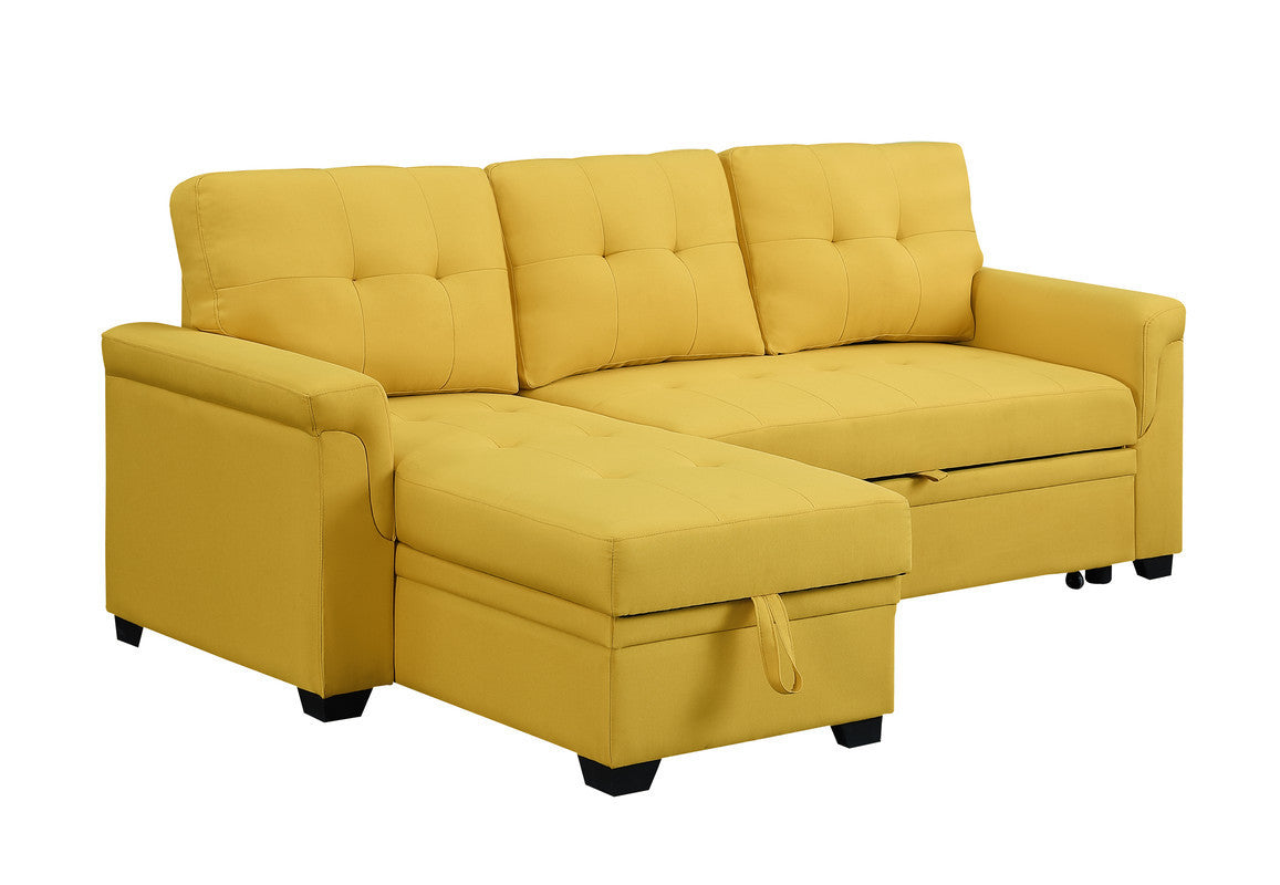 Lucca Yellow Linen Sleeper Sectional Sofa with Reversible Storage Chaise