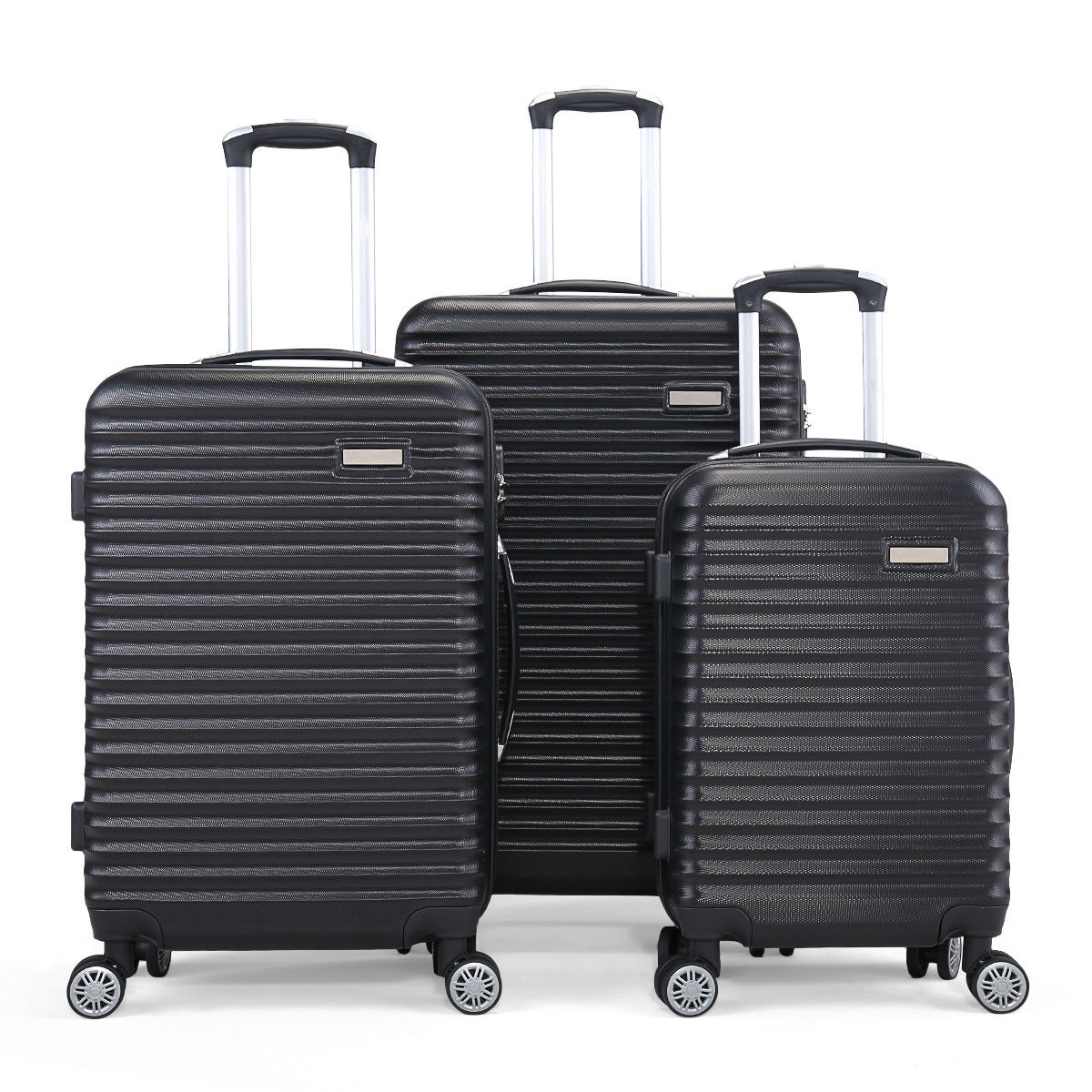 Set of 3 Trolley Suitcases Travel Luggage Storage, Black