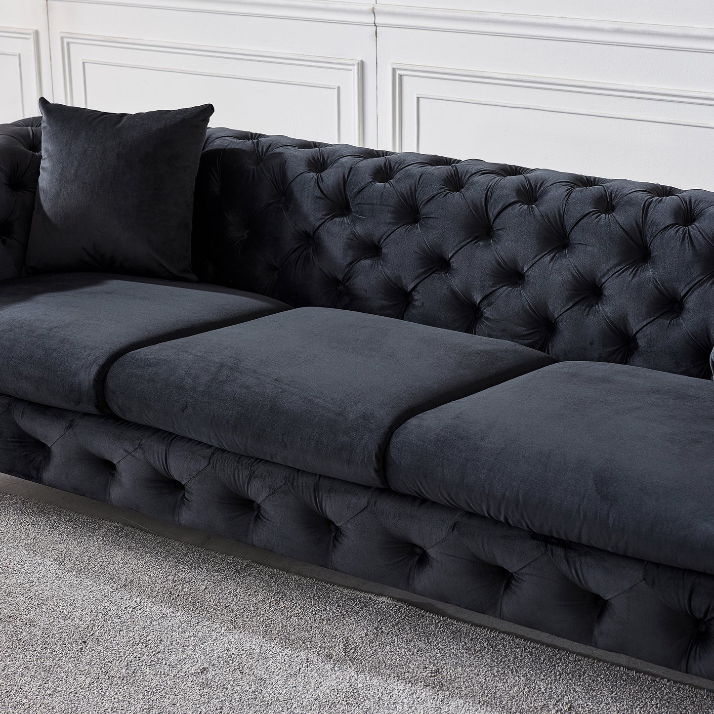 Black Elegant Velvet Living Room 3-Seater Sofa, Upholstered Sofa