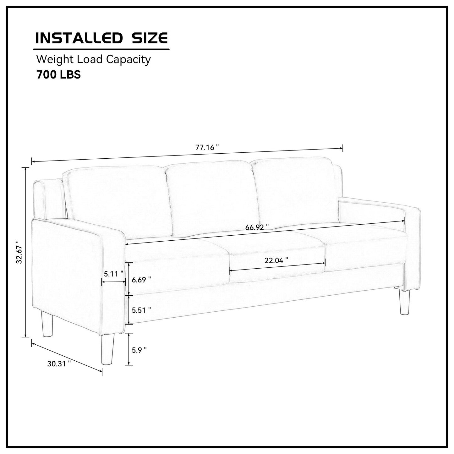 Blue Velvet 3-Seater Loveseat Sofa with High-Density Foam and Sturdy Frame