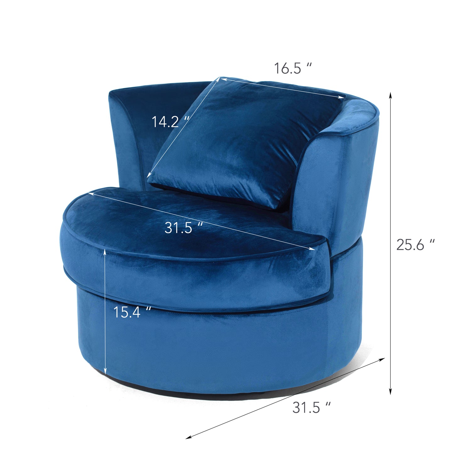 Single Sofa Chair Mid-Century Modern Accent Chair 360°Rotating Sofa Chair for Living Room Bedroom Navy Blue