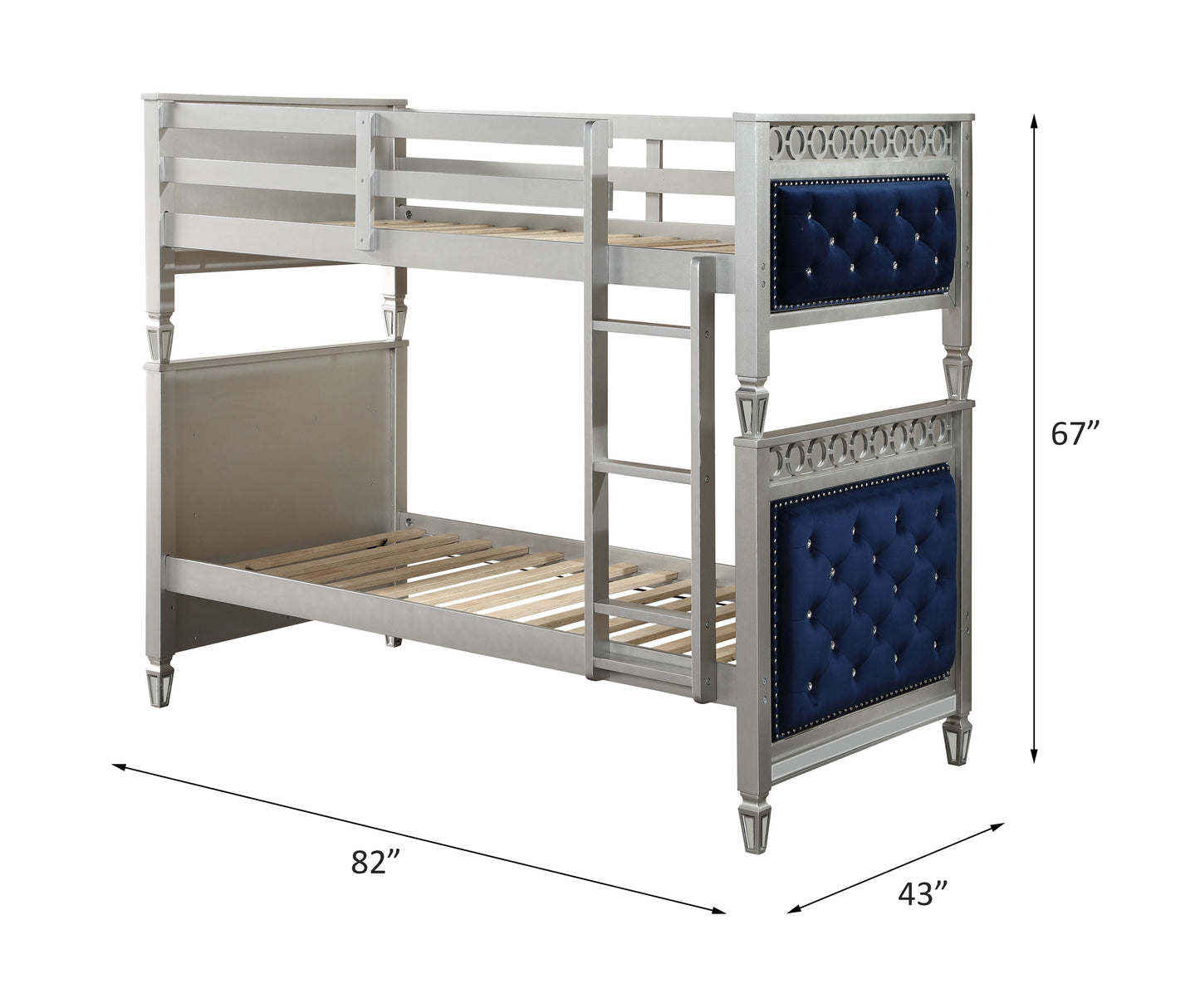 Royal Blue Velvet Bunk Bed with Twin Trundle