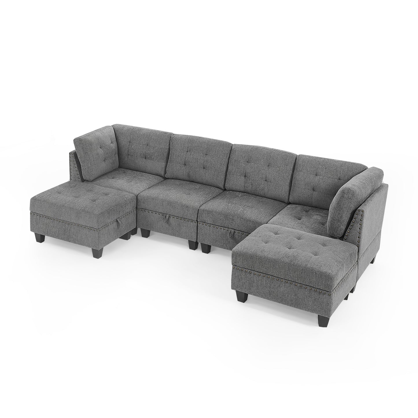 Modular U-Shape Sectional Sofa Set with DIY Combination - Grey Chenille