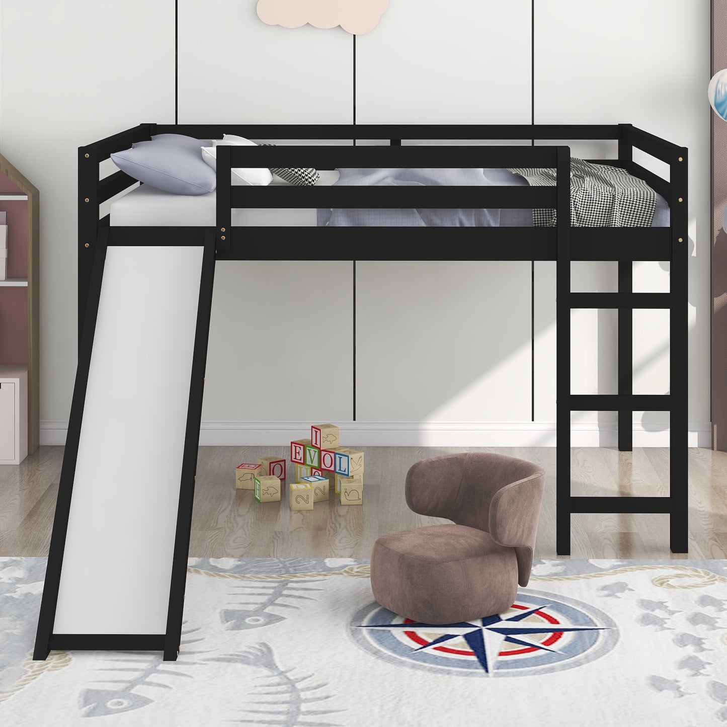 Loft Bed with Slide, Multifunctional Design, Full (Espresso)( :WF281157AAP)