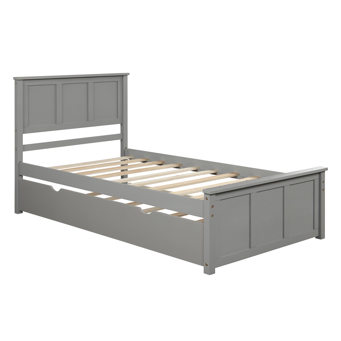 Platform Bed with Twin Size Trundle, Twin Size Frame, Gray