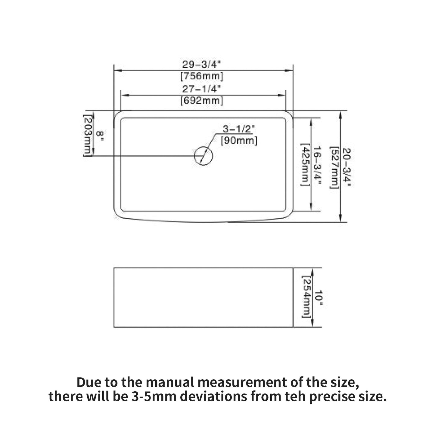 30-Inch White Ceramic Farmhouse Kitchen Sink with Arch Edge and Stainless Steel Accessories