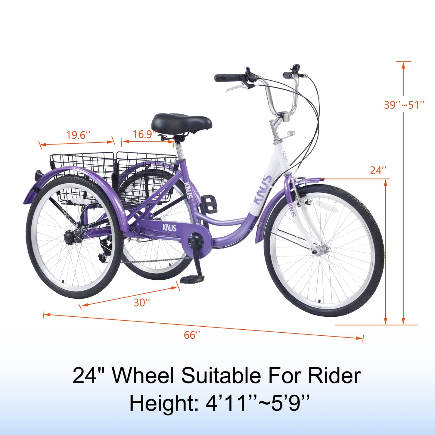 Adult Tricycle Trikes,3-Wheel Bikes,24 Inch Wheels 7 Speed Cruiser Bicycles with Large Shopping Basket for Women and Men