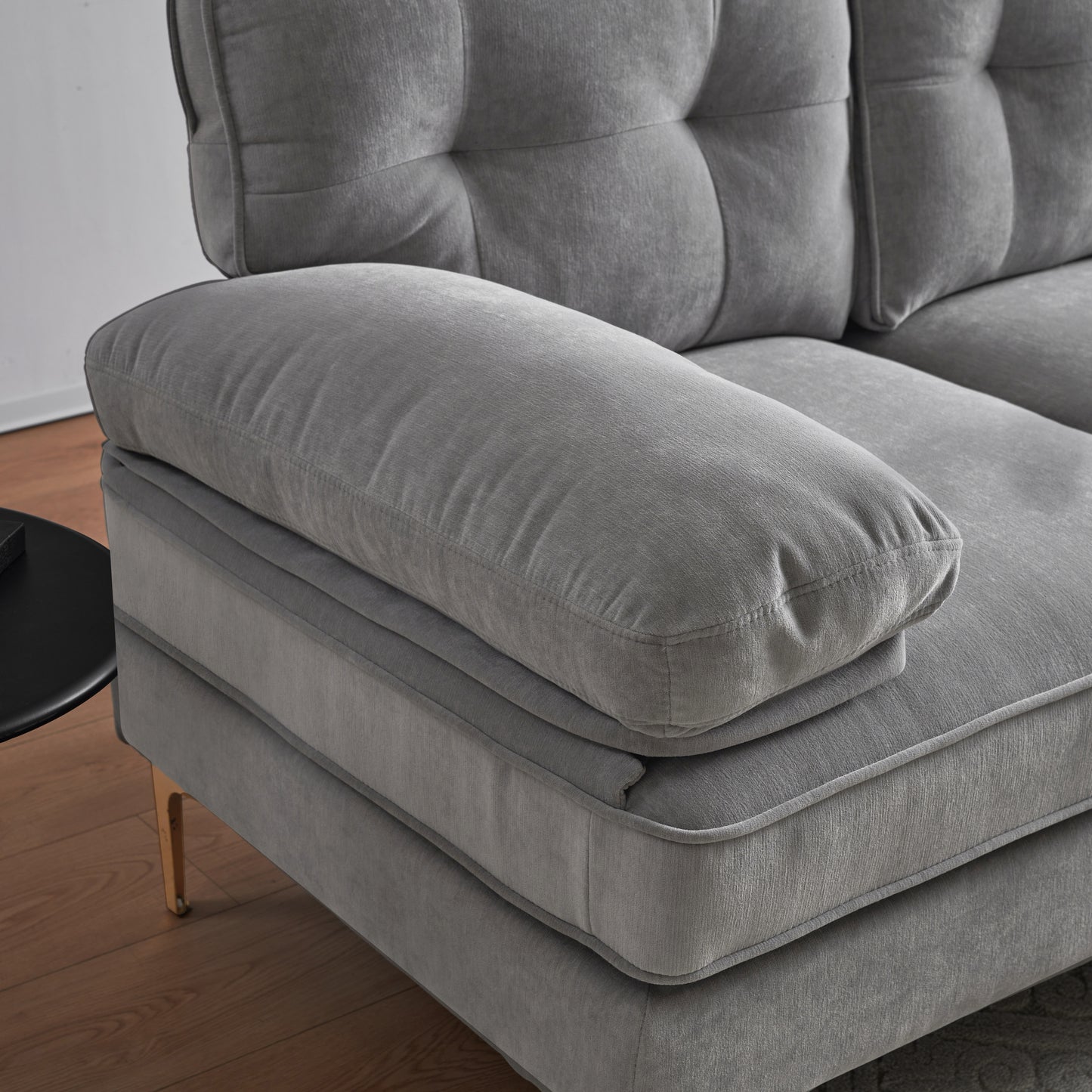 Modern Velvet L-Shaped Sectional Sofa in Light Grey