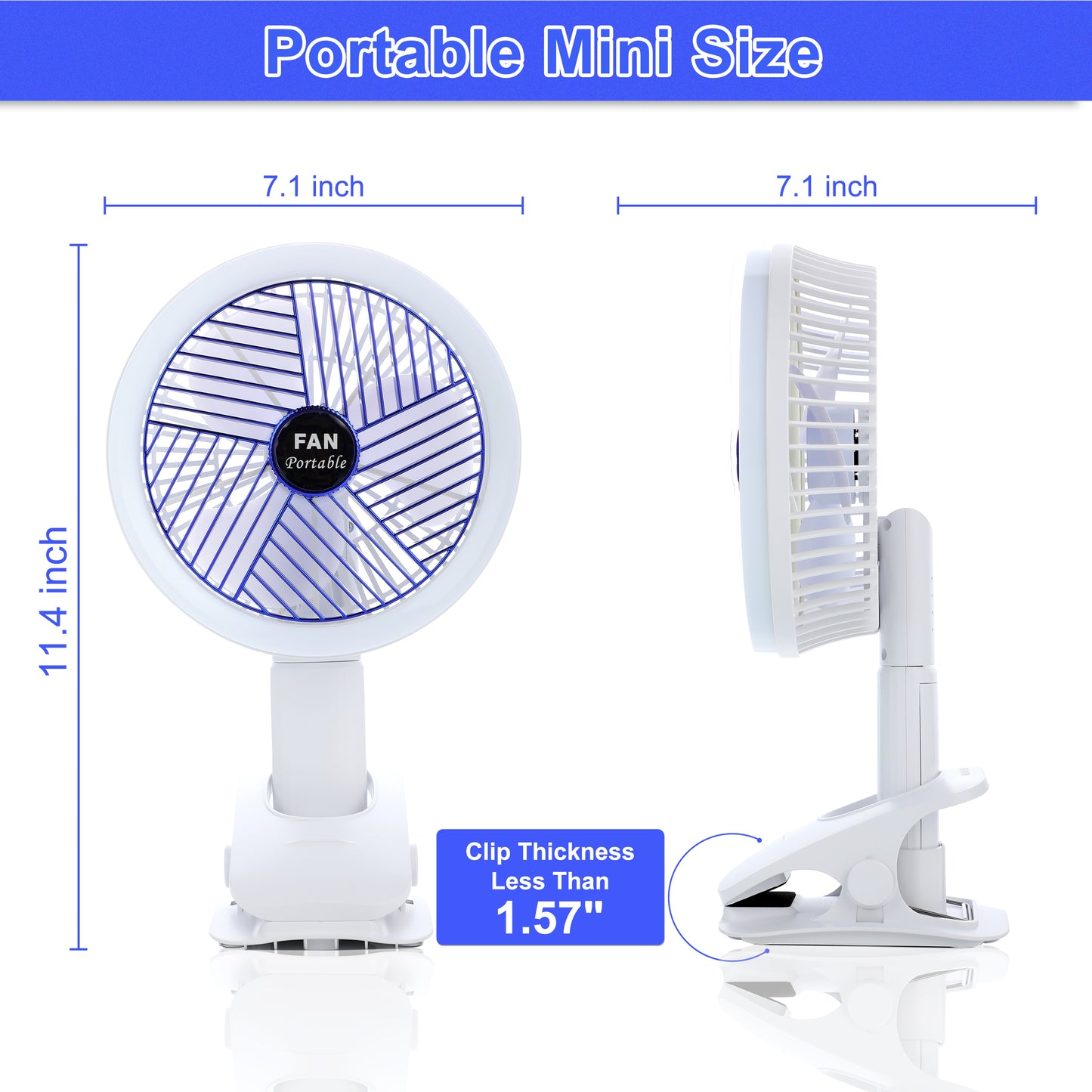 Clip on Fan with LED Lamp, Rechargeable Desk Fan, 4 Speed 360°Rotating Detachable Clamp Fan, Battery Powered USB Camping Fan Portable for Cart RV Car Travel Camping Tent Workout Treadmill Bed Desk