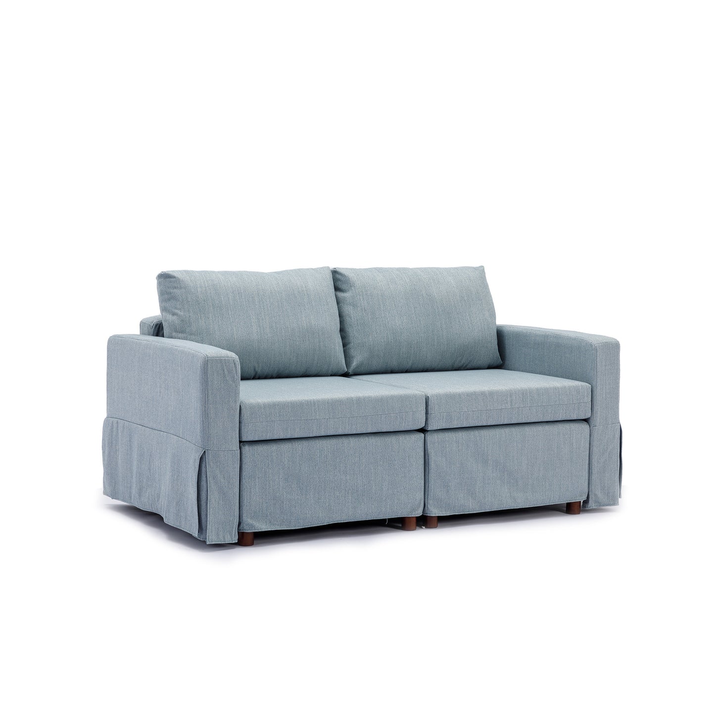 Light Blue 2 Seat Sectional Sofa Set with Ottoman and Removable Washable Cushions