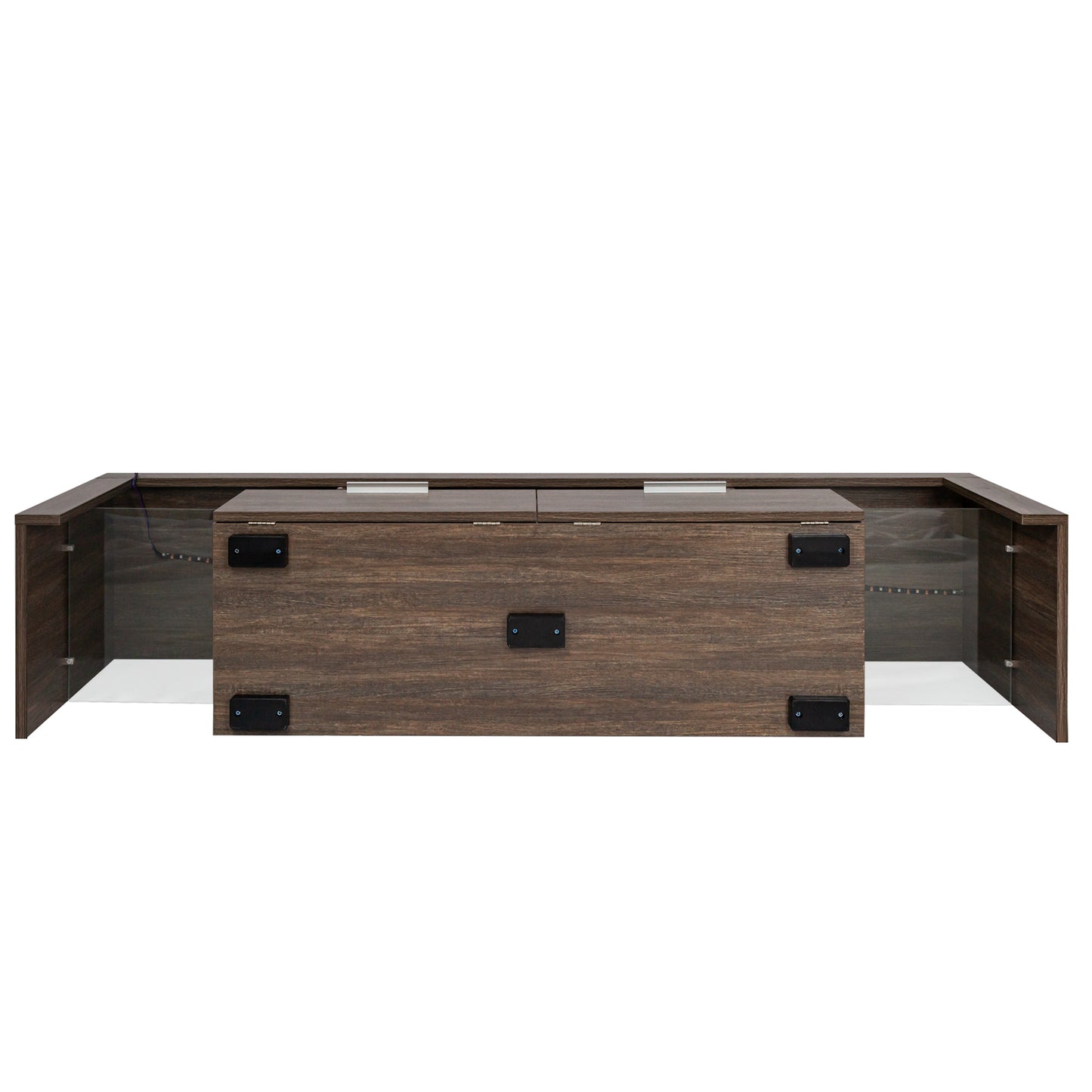 Brown Modern TV Stand with LED Lights & Toughened Glass Shelf