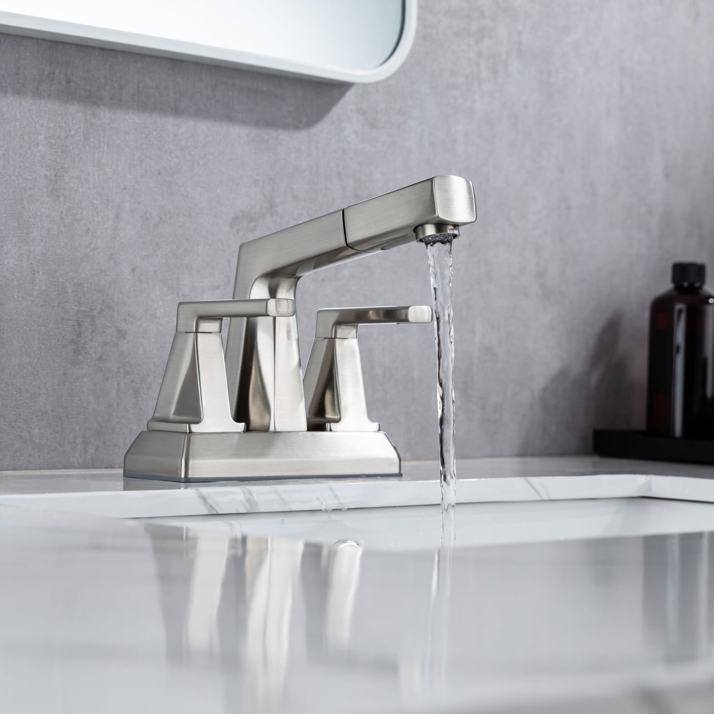 3-Hole Bathroom Sink Faucet with Pull Out Sprayer and 2 Handles