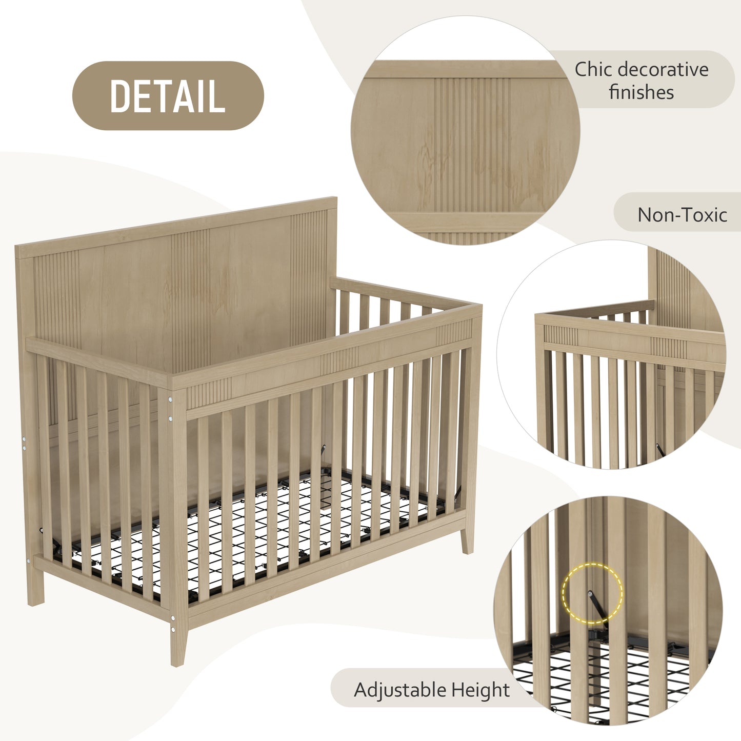 Certified Baby Safe Crib, Pine Solid Wood, Non-Toxic Finish, Hazel Wood