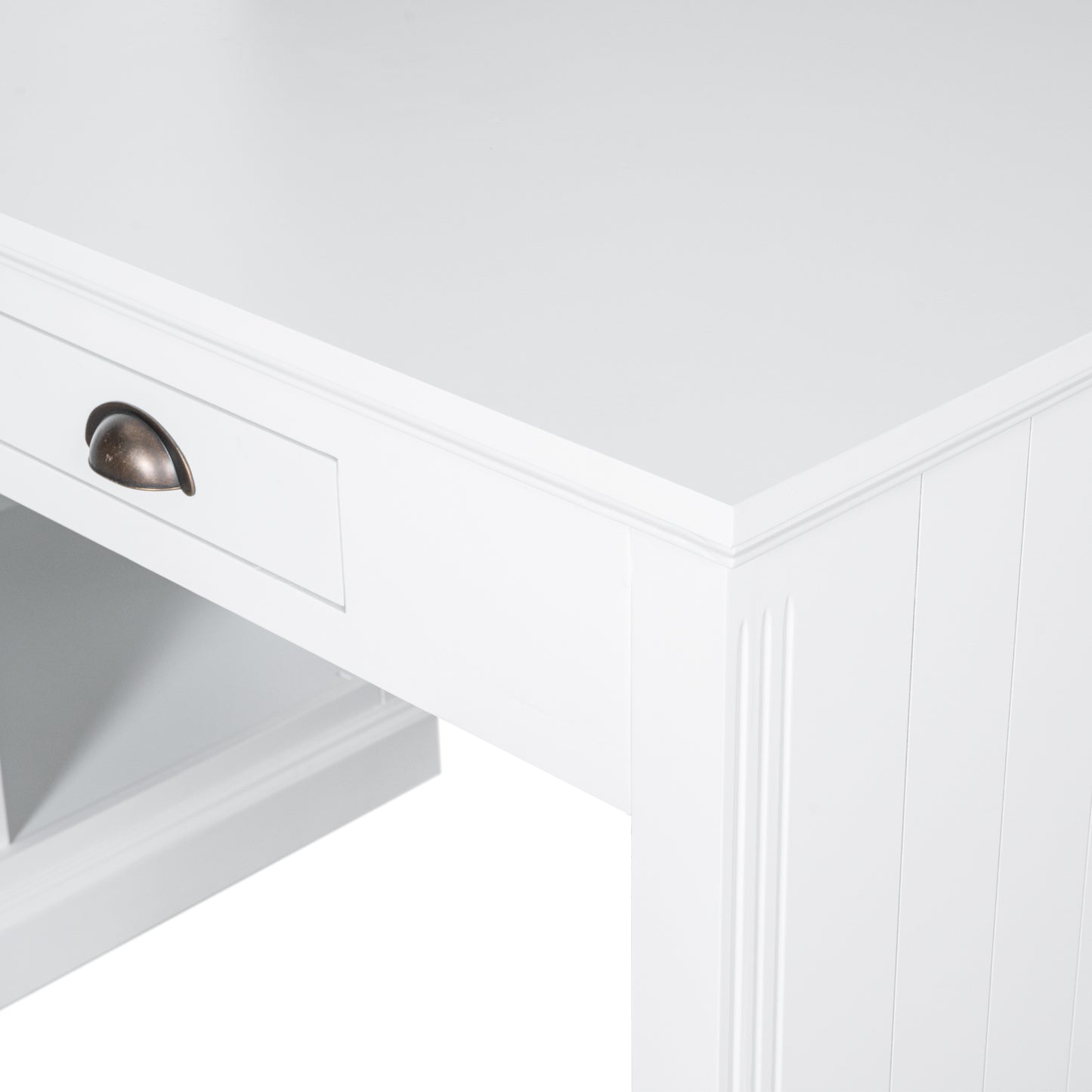 Modern White 83.4 Bookshelf and Writing Desk Suite with LED Lighting and Drawers