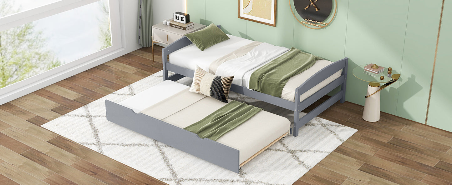 Twin Size Platform Bed with Twin Size Trundle, Gray(Expected Arrival Time: 1.7)