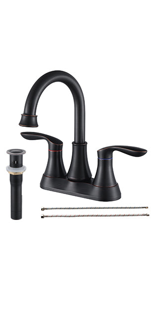 Elegant 2-Handle Oil Rubbed Bronze Bathroom Faucet with Pop-up Drain and Supply Hoses