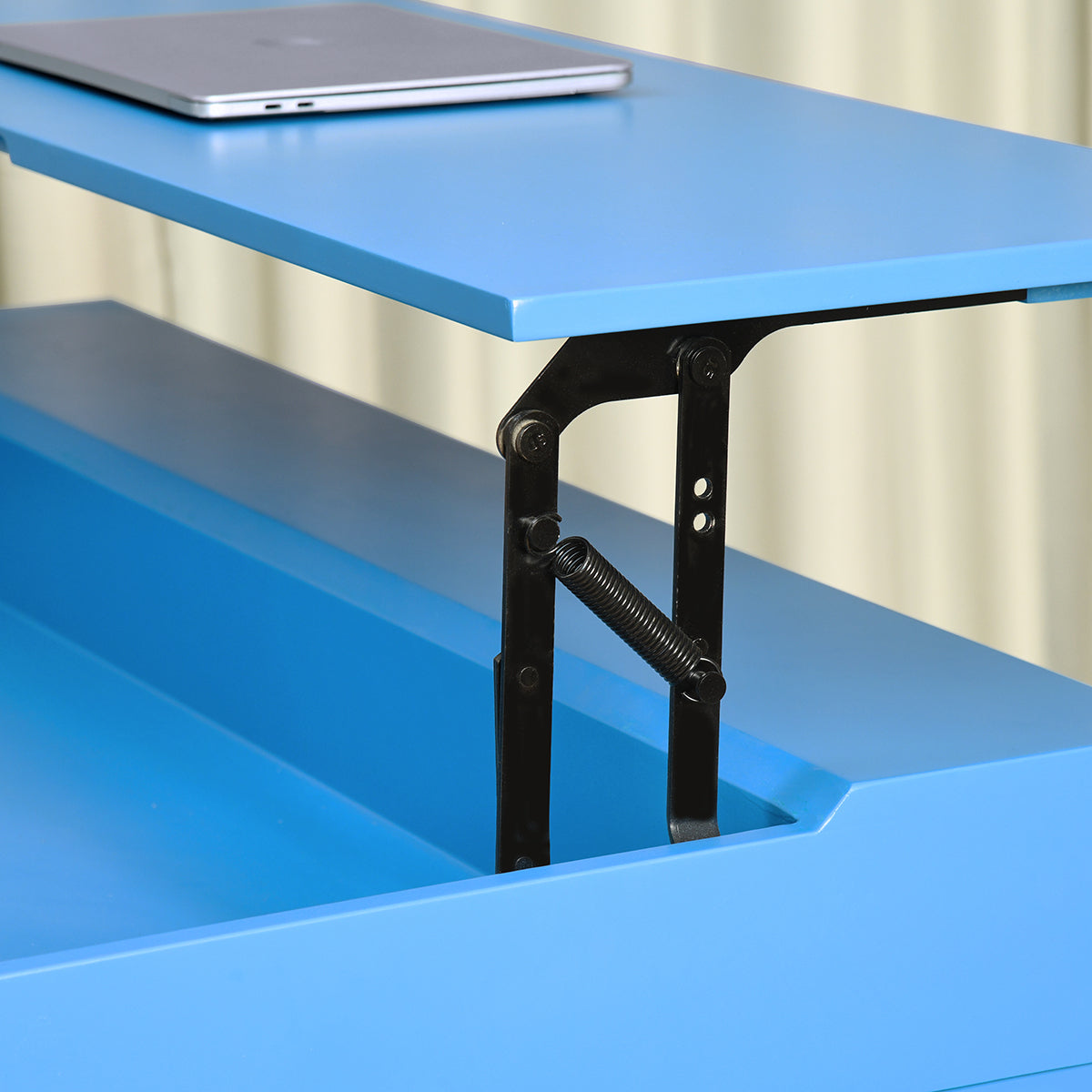 Height-Adjustable Blue Desk with 2 Drawers and Lift-Up Top