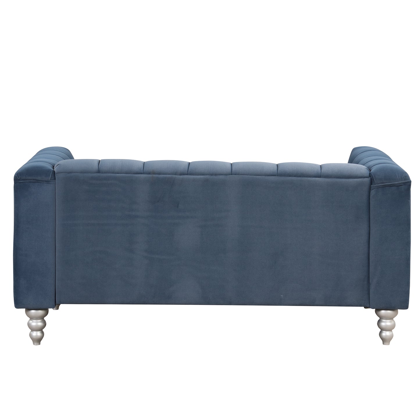 63 Modern Blue Upholstered Sofa with Tufted Backrest and Solid Wood Legs