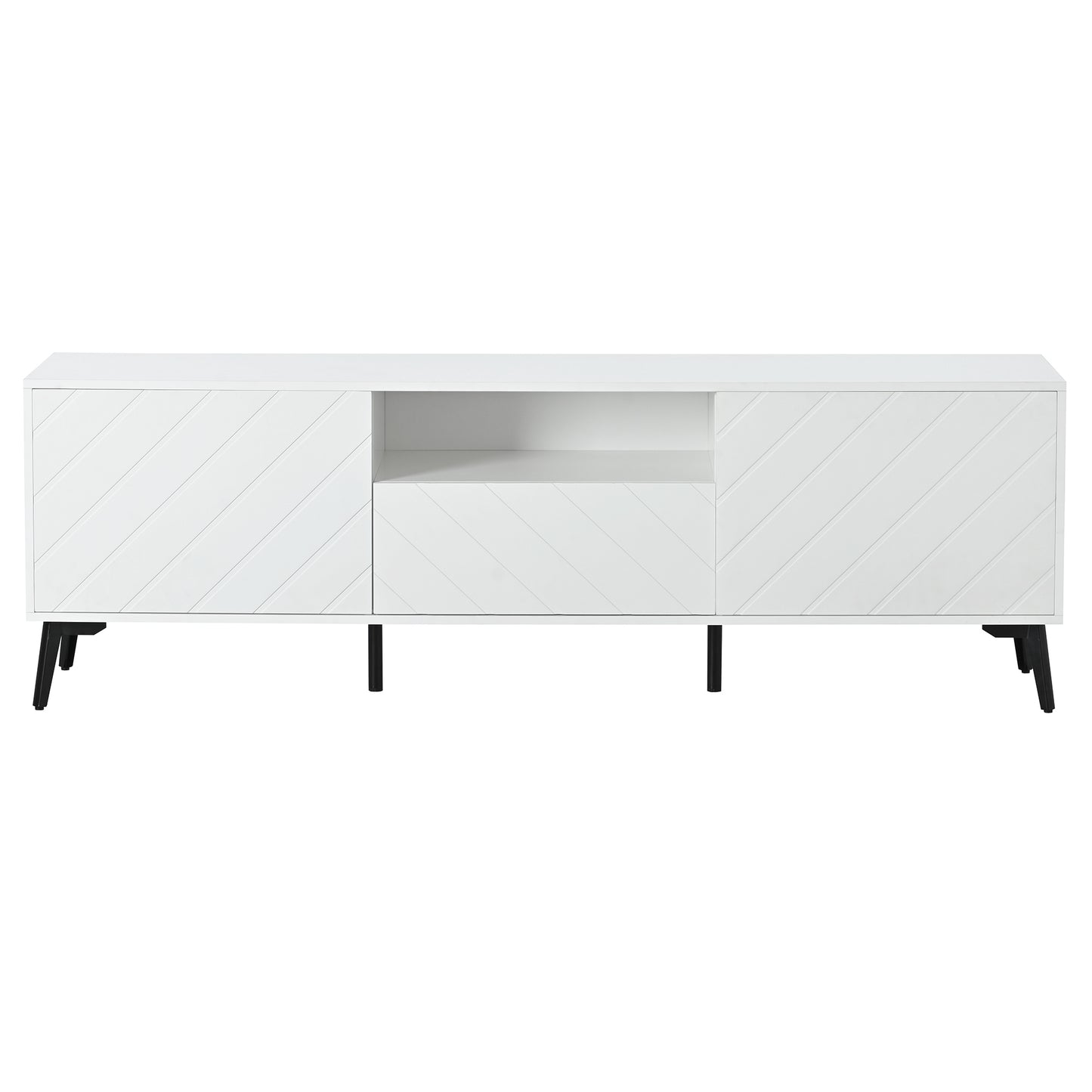 Contemporary TV Console with Adjustable Shelves and Metal Feet for TV up to 70 inch, Living Room Media Stand with Drawer