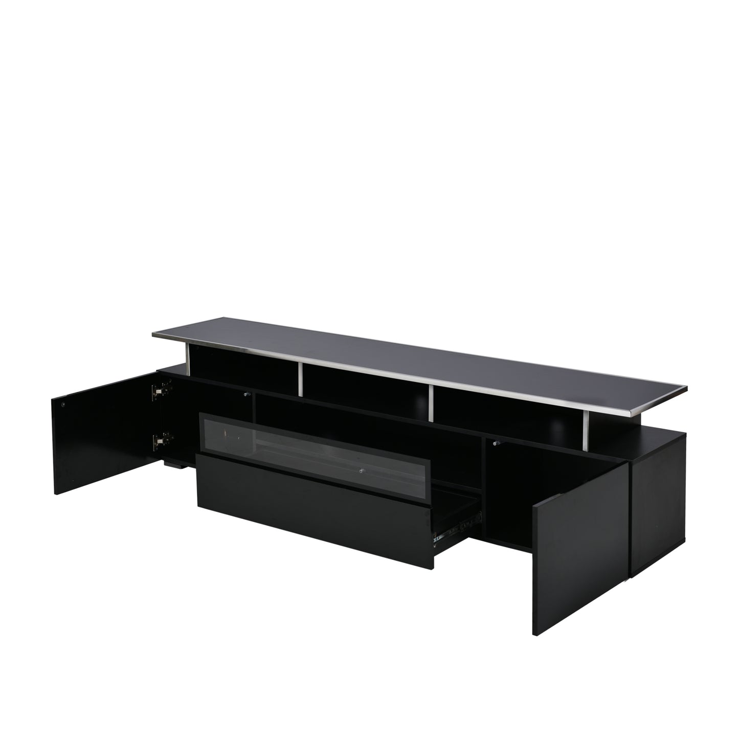 Stylish Black TV Stand with LED Lights and Acrylic Board