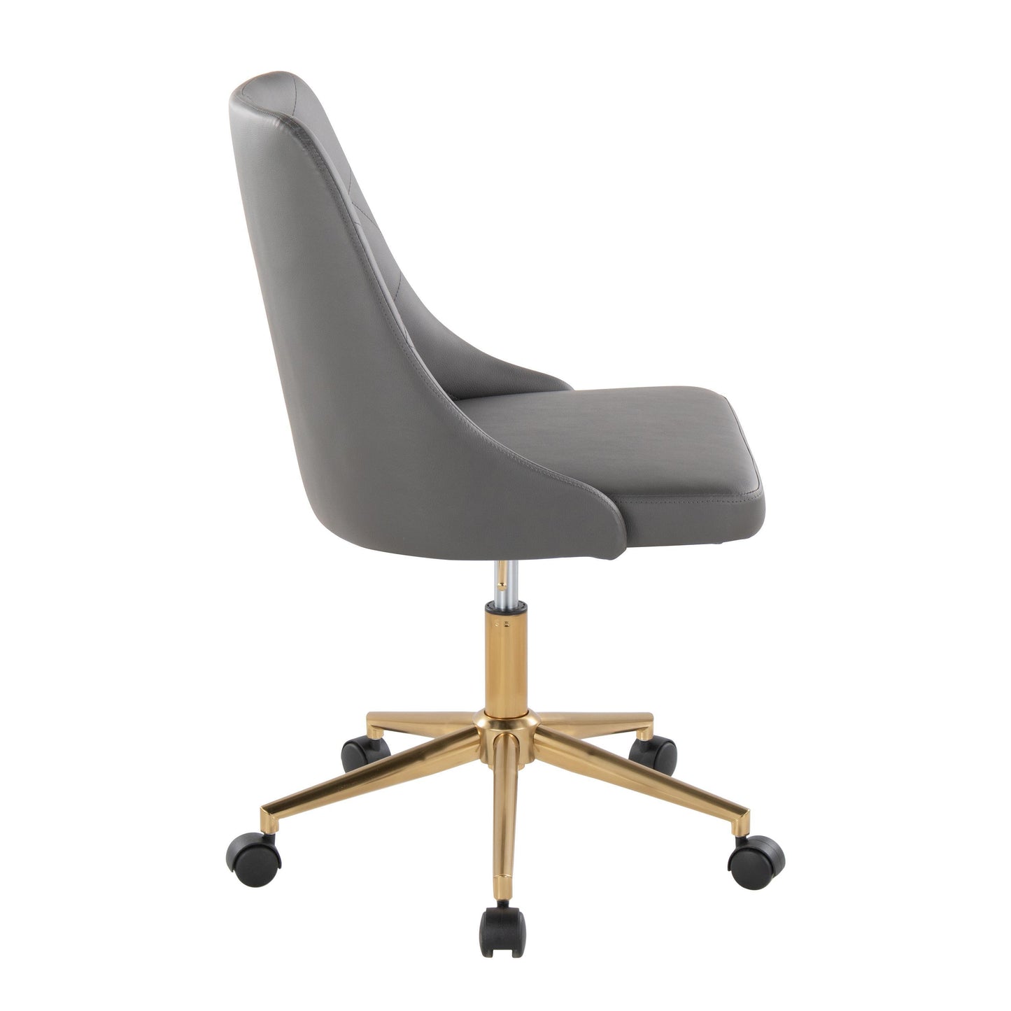 Marche Contemporary Swivel Task Chair with Casters in Gold Metal and Grey Faux Leather by LumiSource