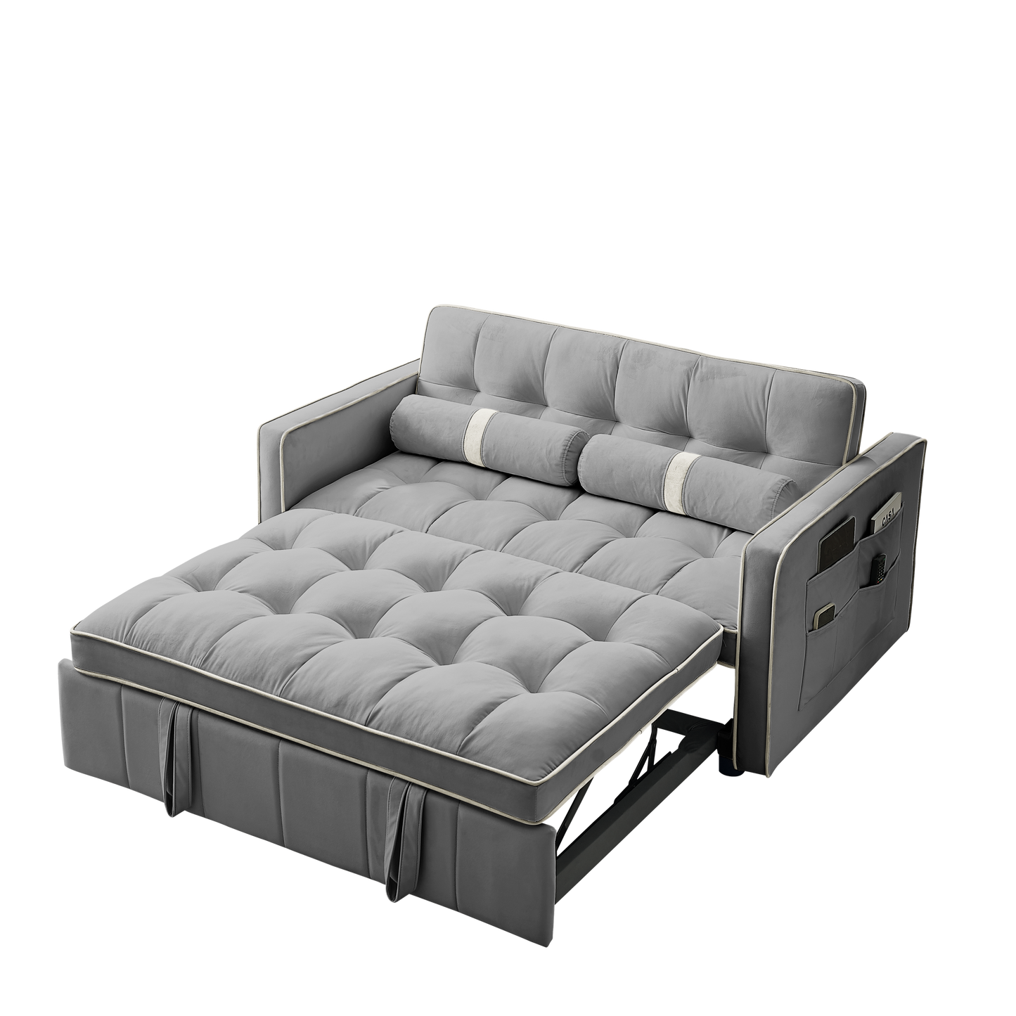 Modern 55.5" Pull Out Sleep Sofa Bed 2 Seater Loveseats Sofa Couch with side pockets, Adjsutable Backrest and Lumbar Pillows for Apartment Office Living Room