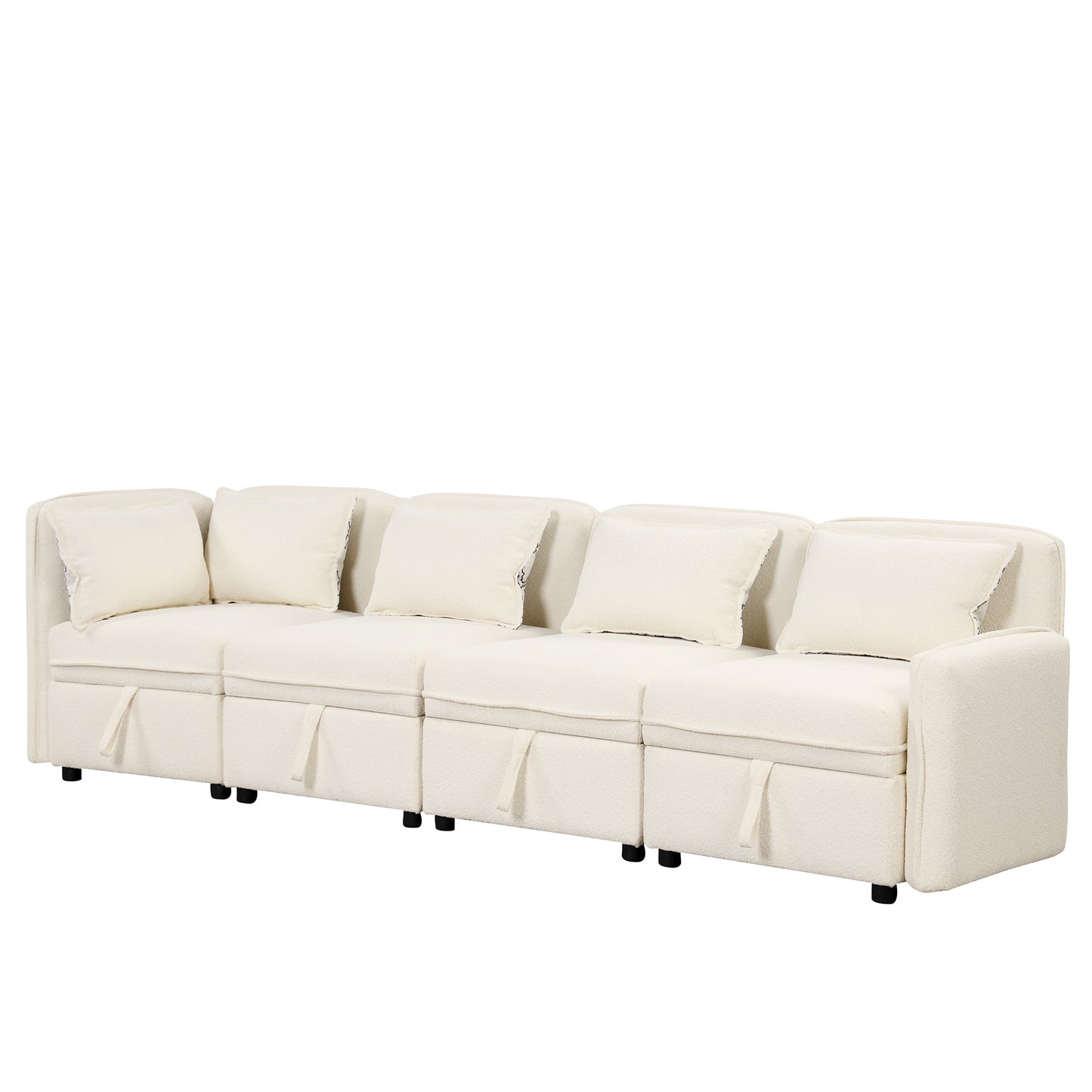 Convertible Modular Chenille Fabric Sectional Sofa with Built-in Storage and 5 Pillows