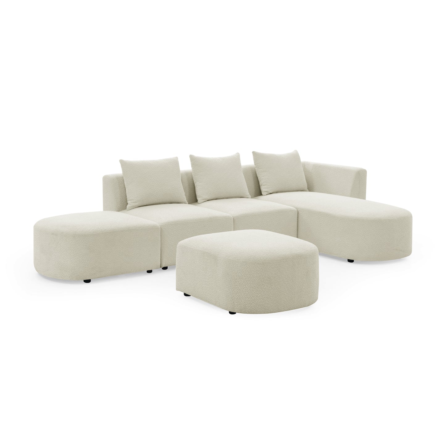 L Shape Sectional Sofa with Right Side Chaise and Ottoman, Modular Sofa, DIY Combination, Loop Yarn Fabric, Beige