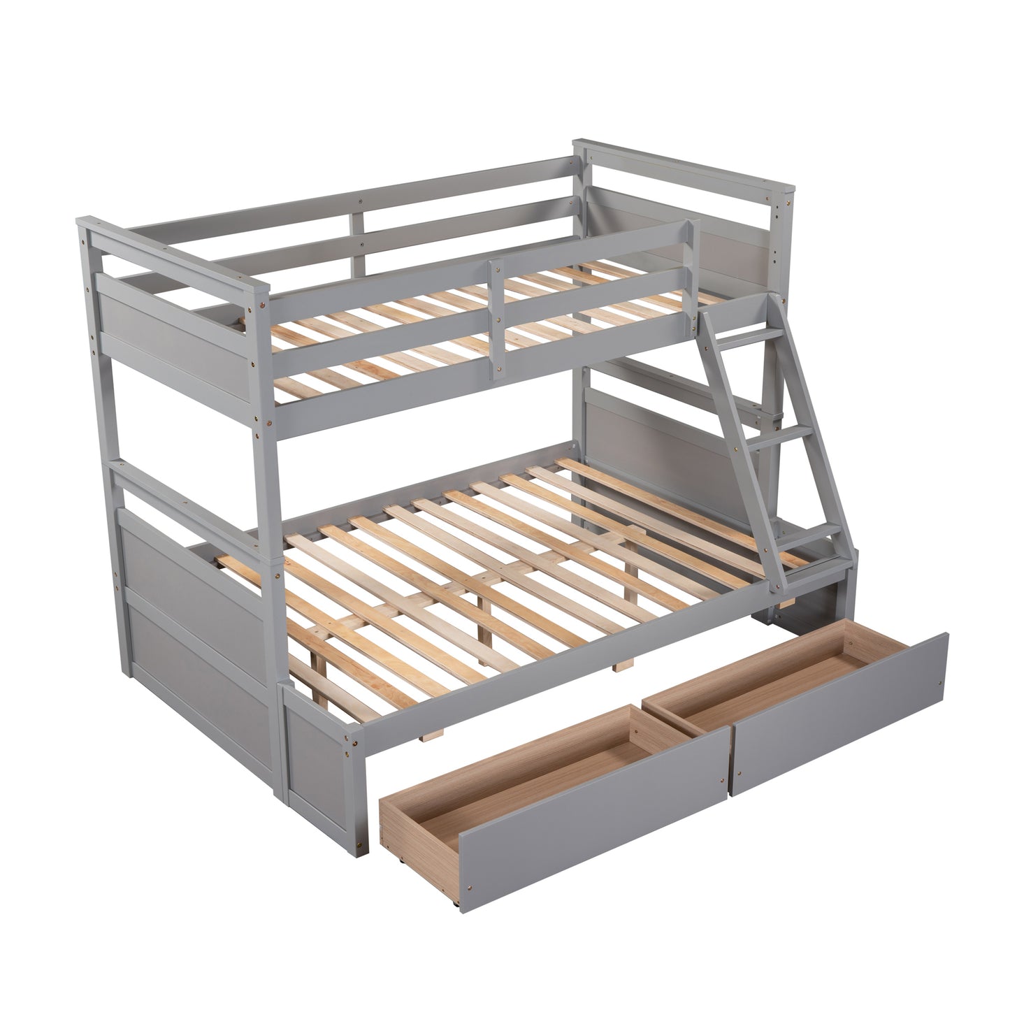 Gray Bunk Bed with Under-Bed Storage and Twin-Full Configuration