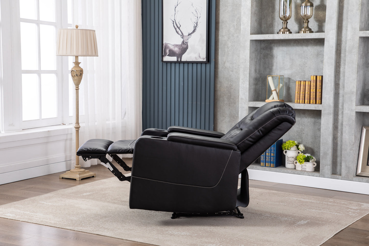 Luxurious Recliner with Cup Holder and USB Port in PU Material