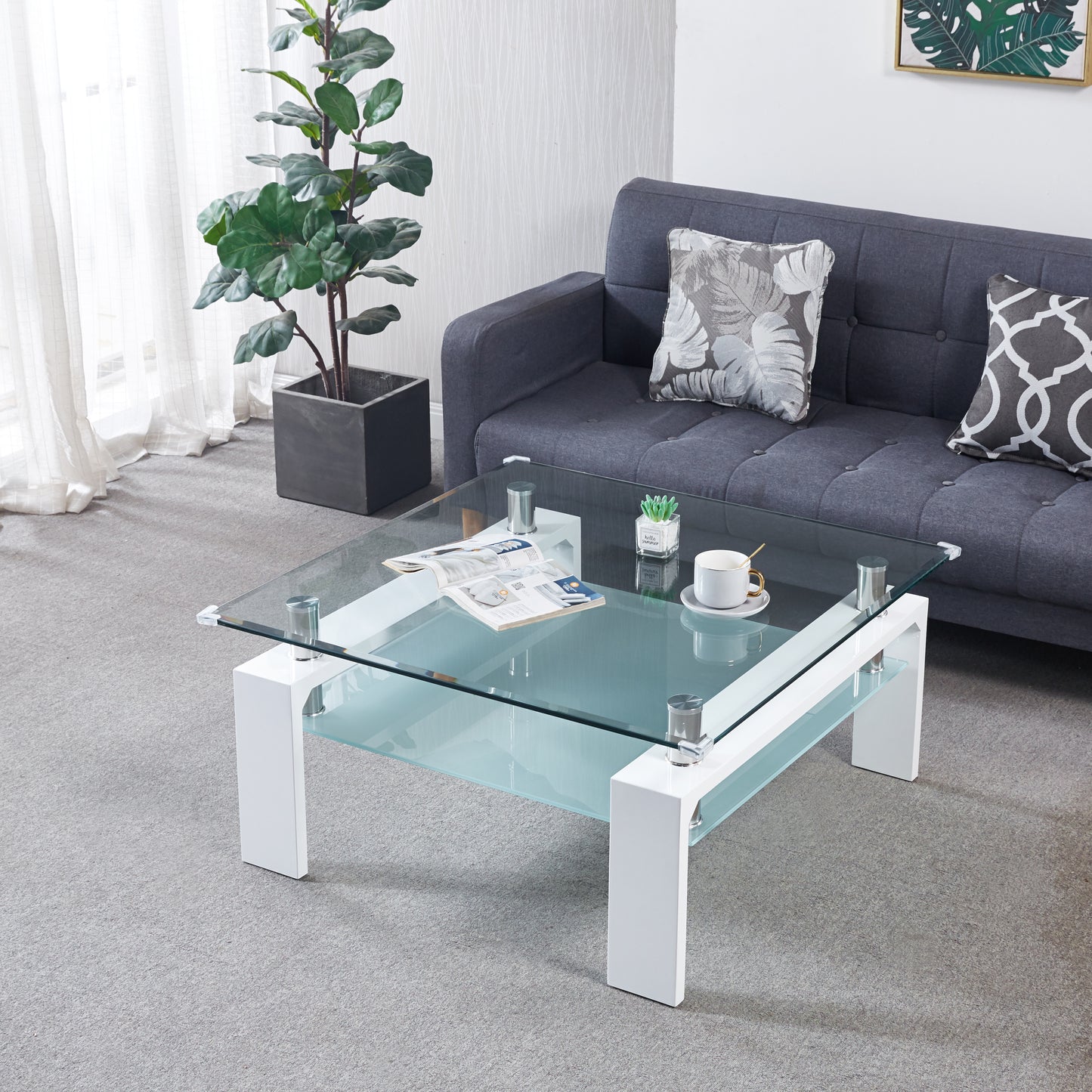 Contemporary Two-Tiered Glass Coffee Table with Sleek Legs