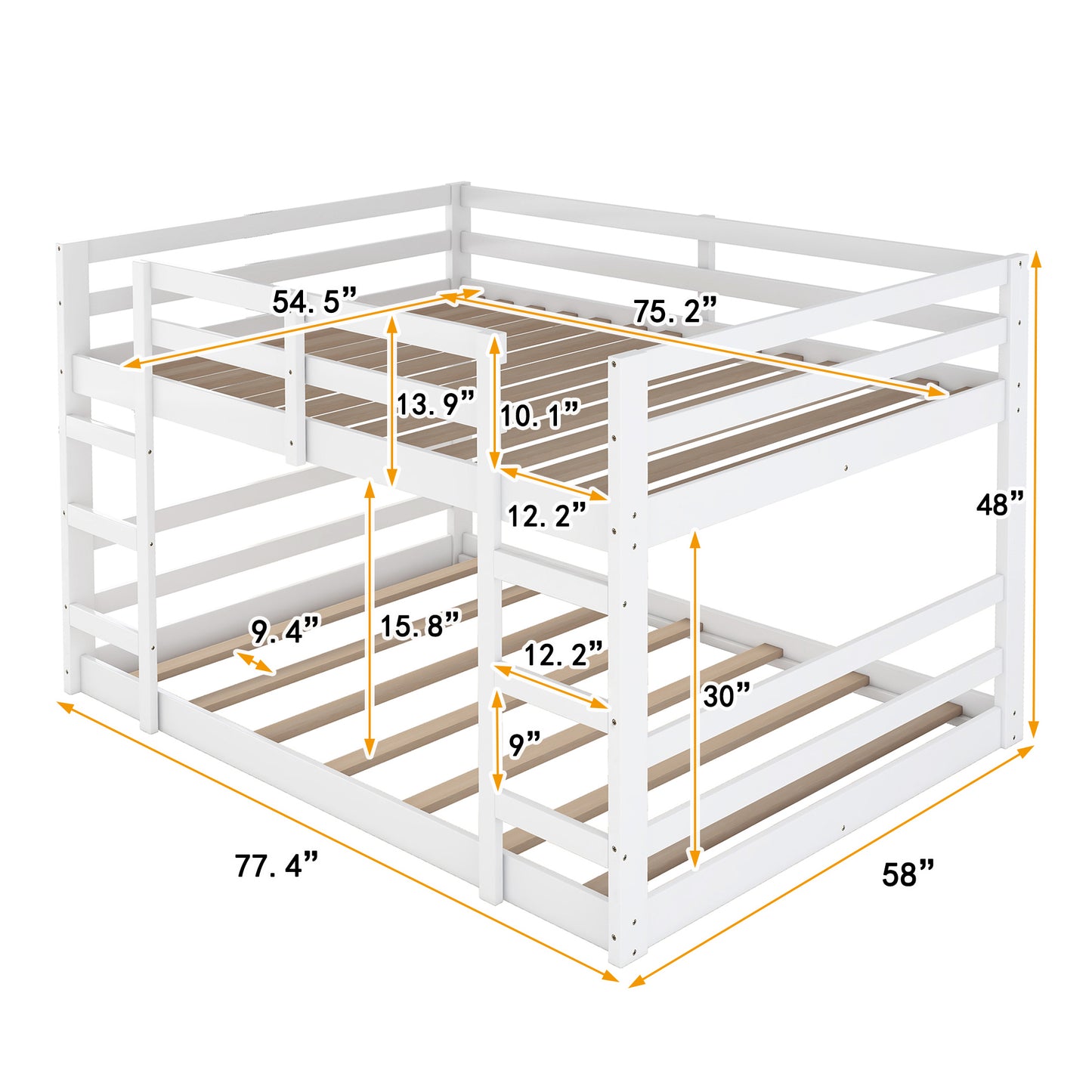 White Twin Over Full Bunk Bed with Ladder