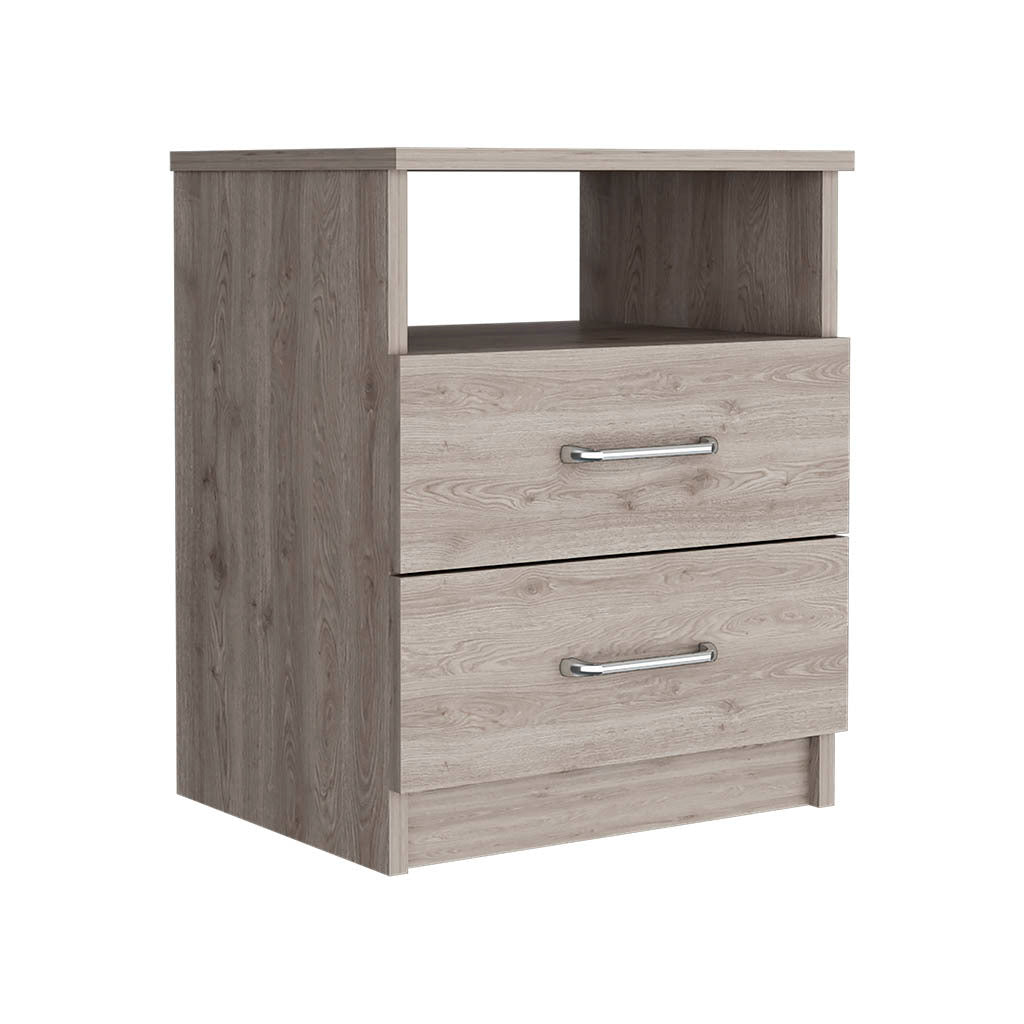 Nightstand Olienza, Two Drawers, One Shelf, Light Gray Finish