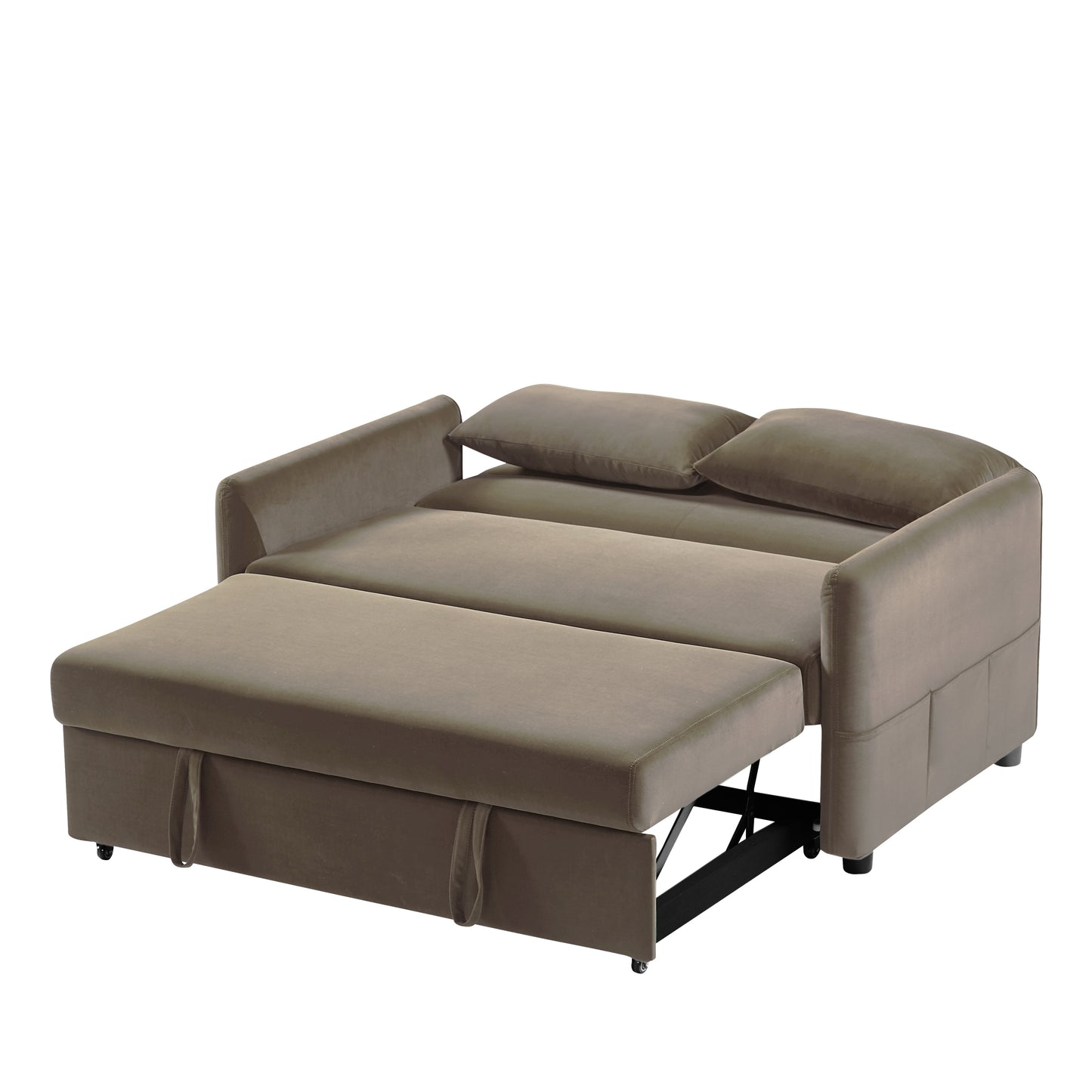 Light Brown Velvet Convertible Love Seat Sofa