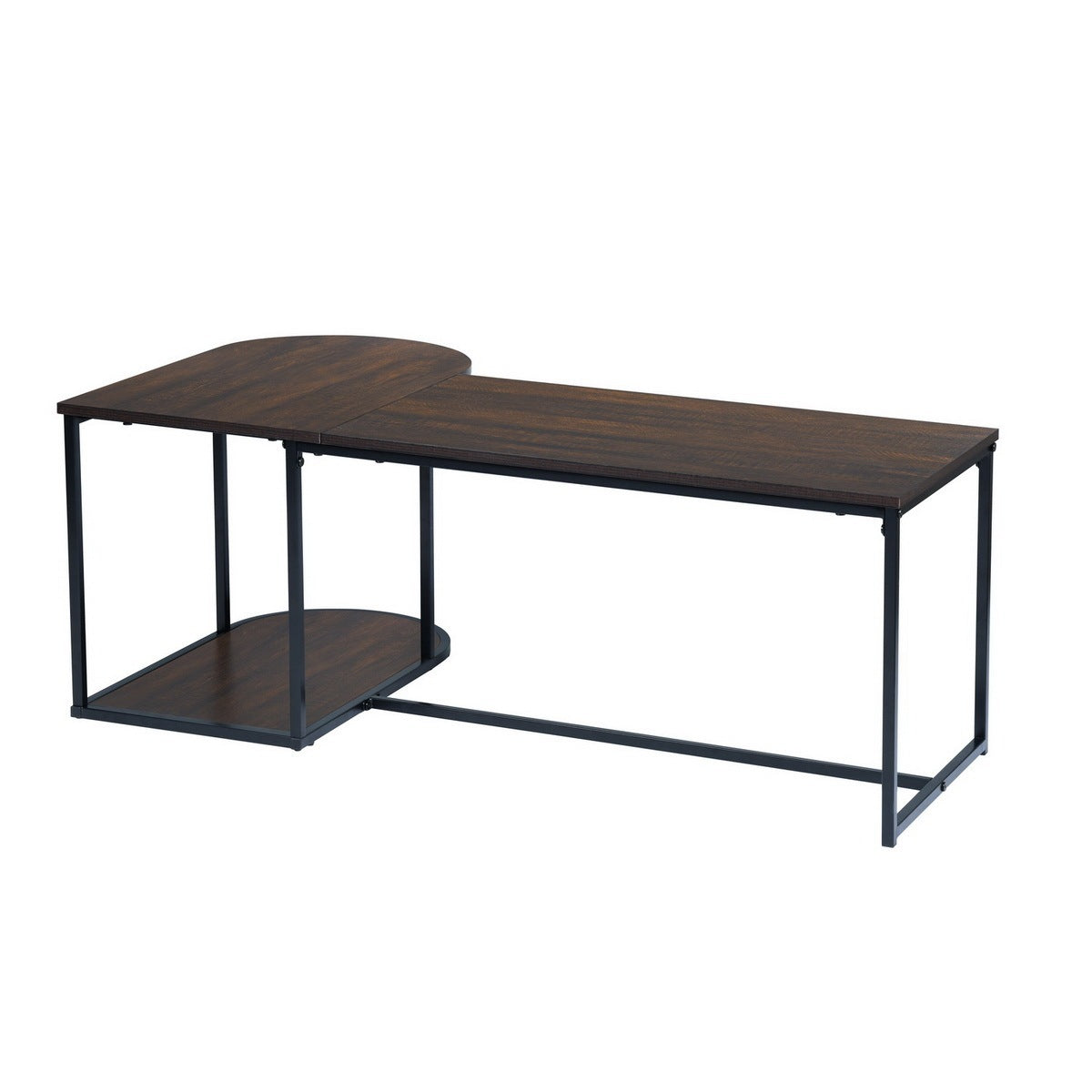 Walnut Wood Grain Top Coffee Table with Metal Frame