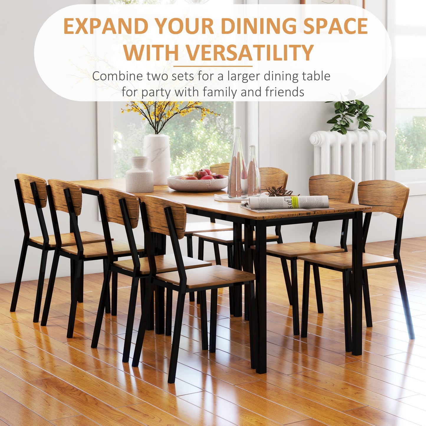 5 Piece Industrial Dining Table Set for 4, Rectangular Kitchen Table and Chairs, Dining Room Set for Small Space