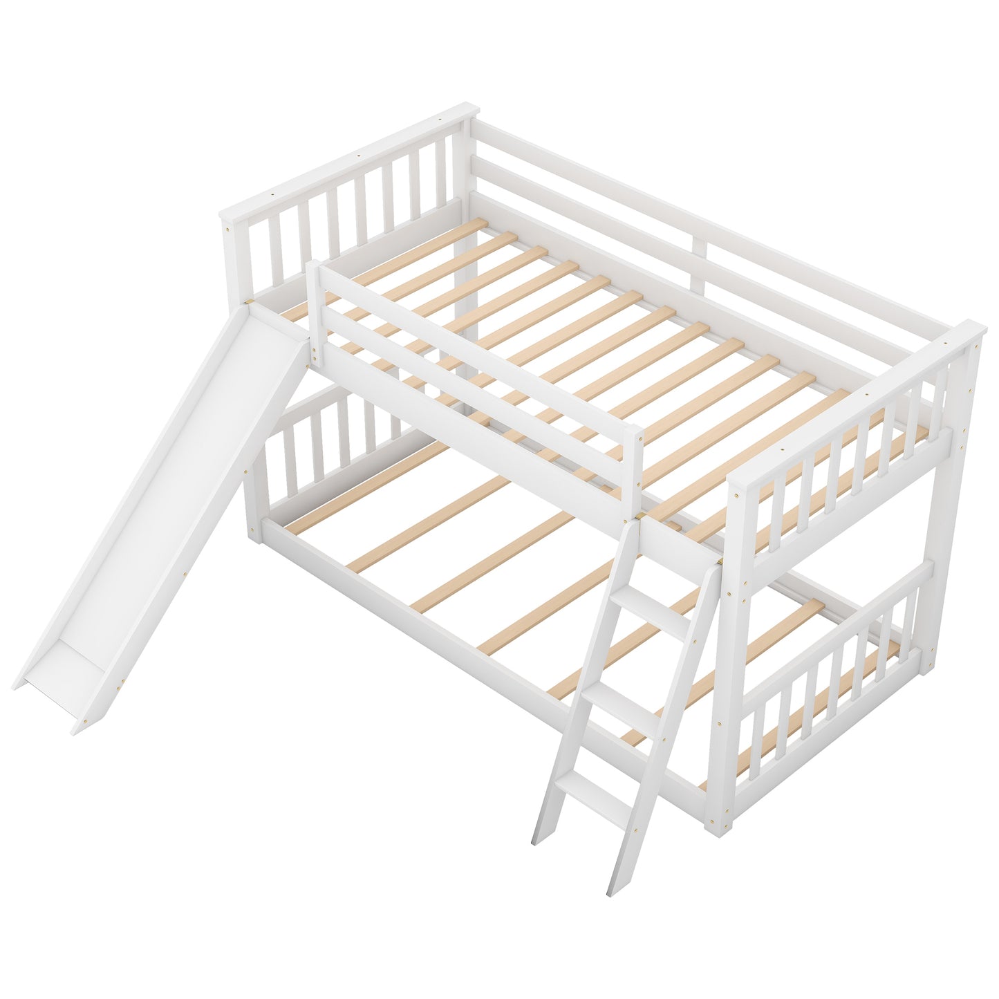 White Bunk Bed with Convertible Slide, Ladder, and Playful Design