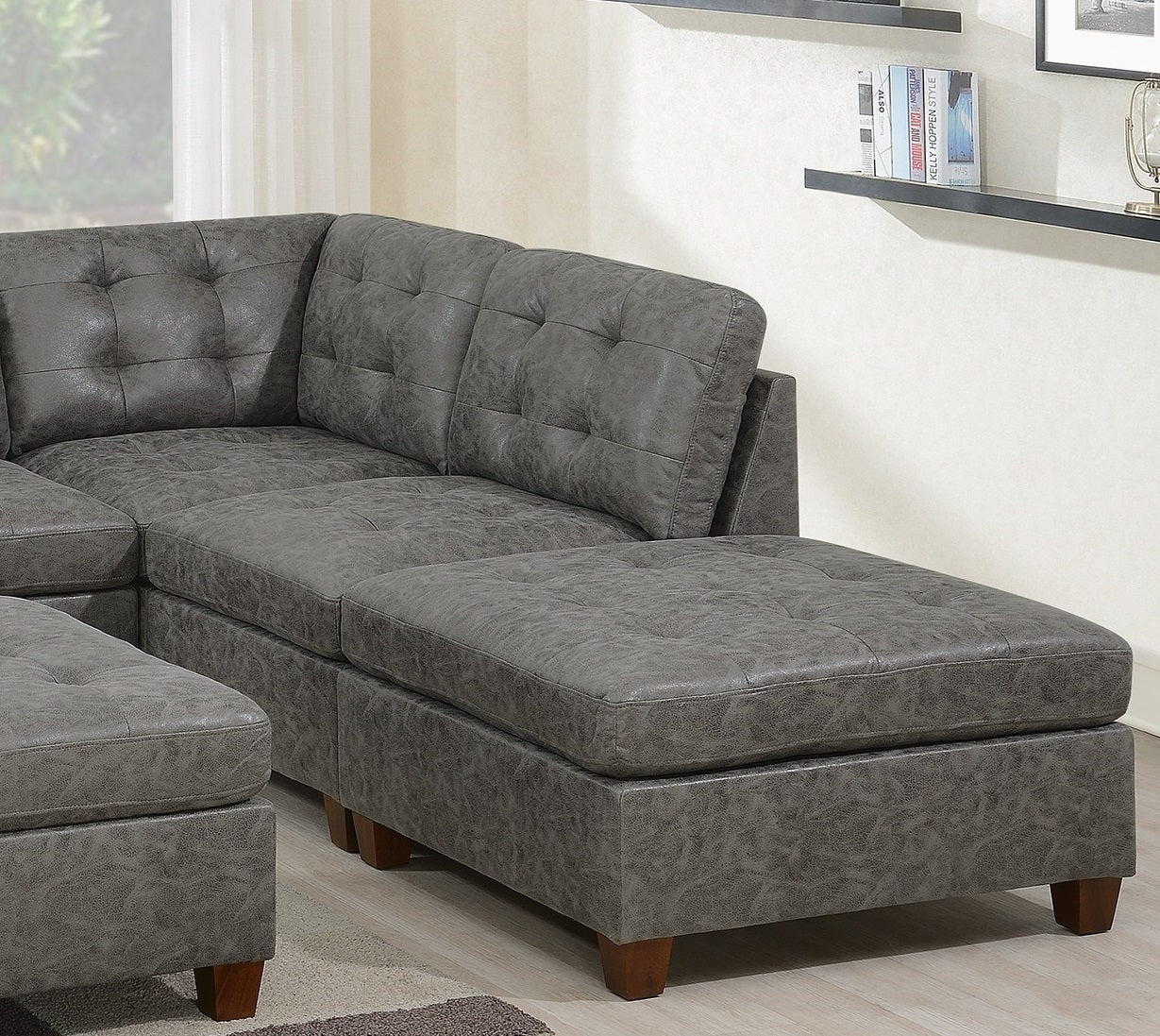 Elegant Antique Grey Modular Sectional Sofa Set with Leatherette Upholstery