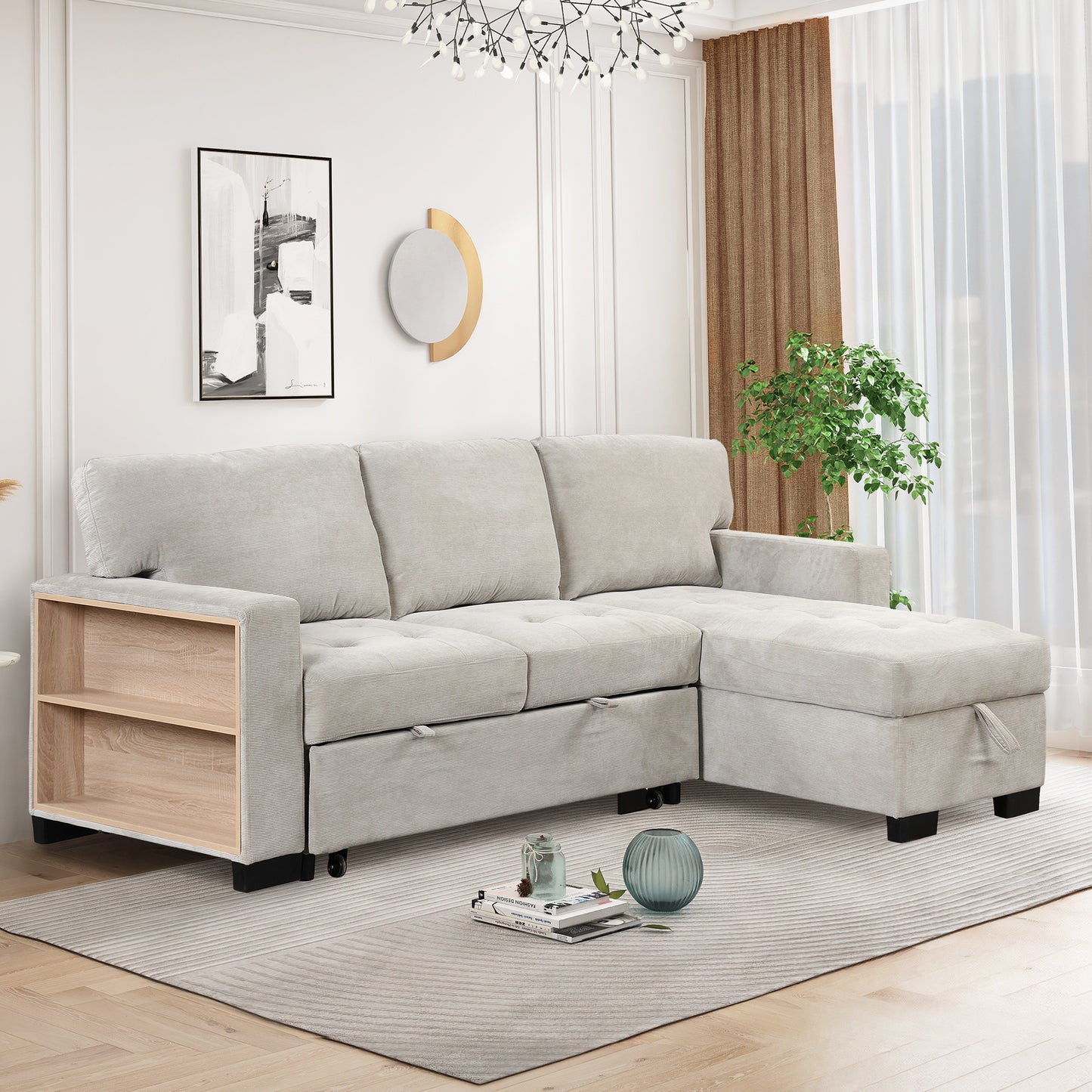 Elegant Light Gray Sectional Sofa with Versatile Storage and USB Charging