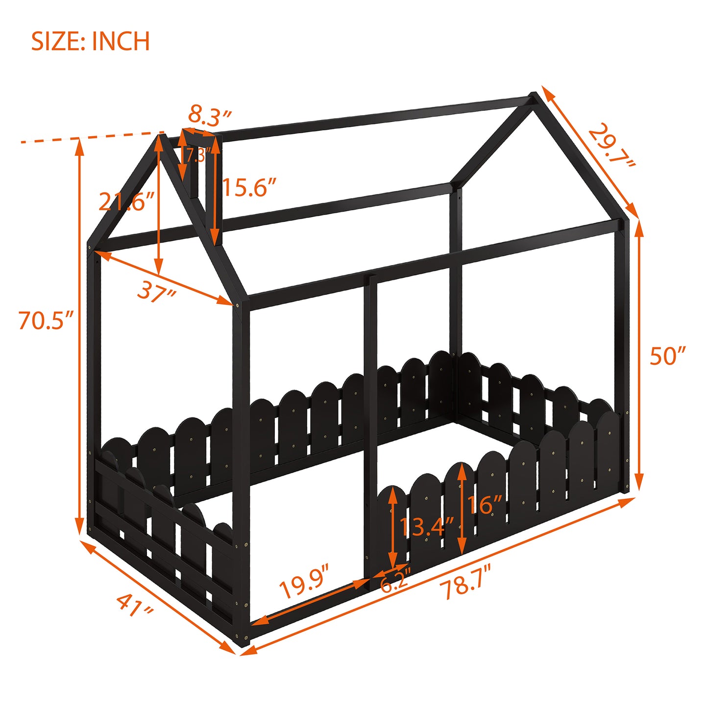 {Slats are not included}Twin Size Wood Bed House Bed Frame with Fence,for Kids,Teens, Girls,Boys {Espresso}{OLD SKU:WF194274AAP}