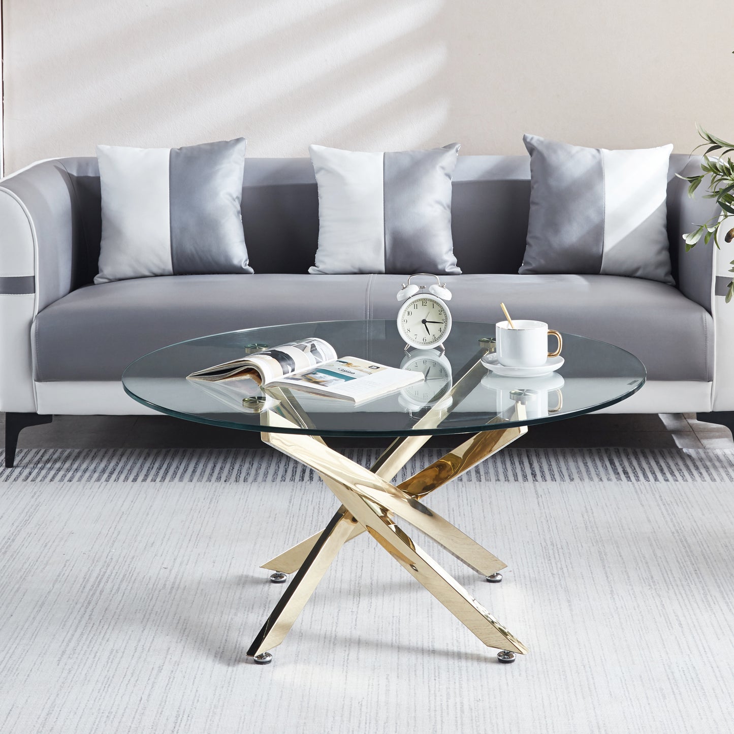 Contemporary Stainless Steel Legs Glass Coffee Table