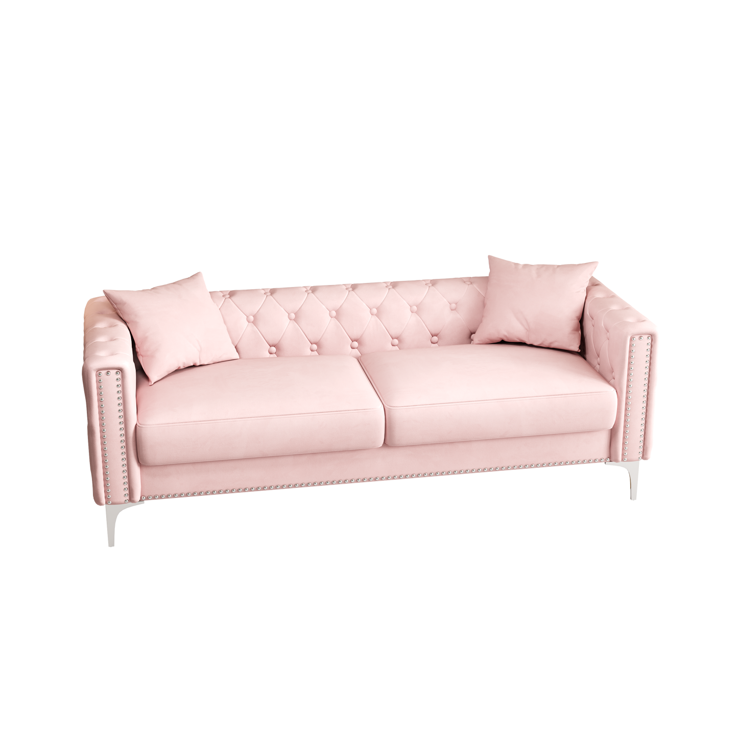 Sofa includes 2 pillows, 83 "pink velvet triple sofa, suitable for large and small Spaces