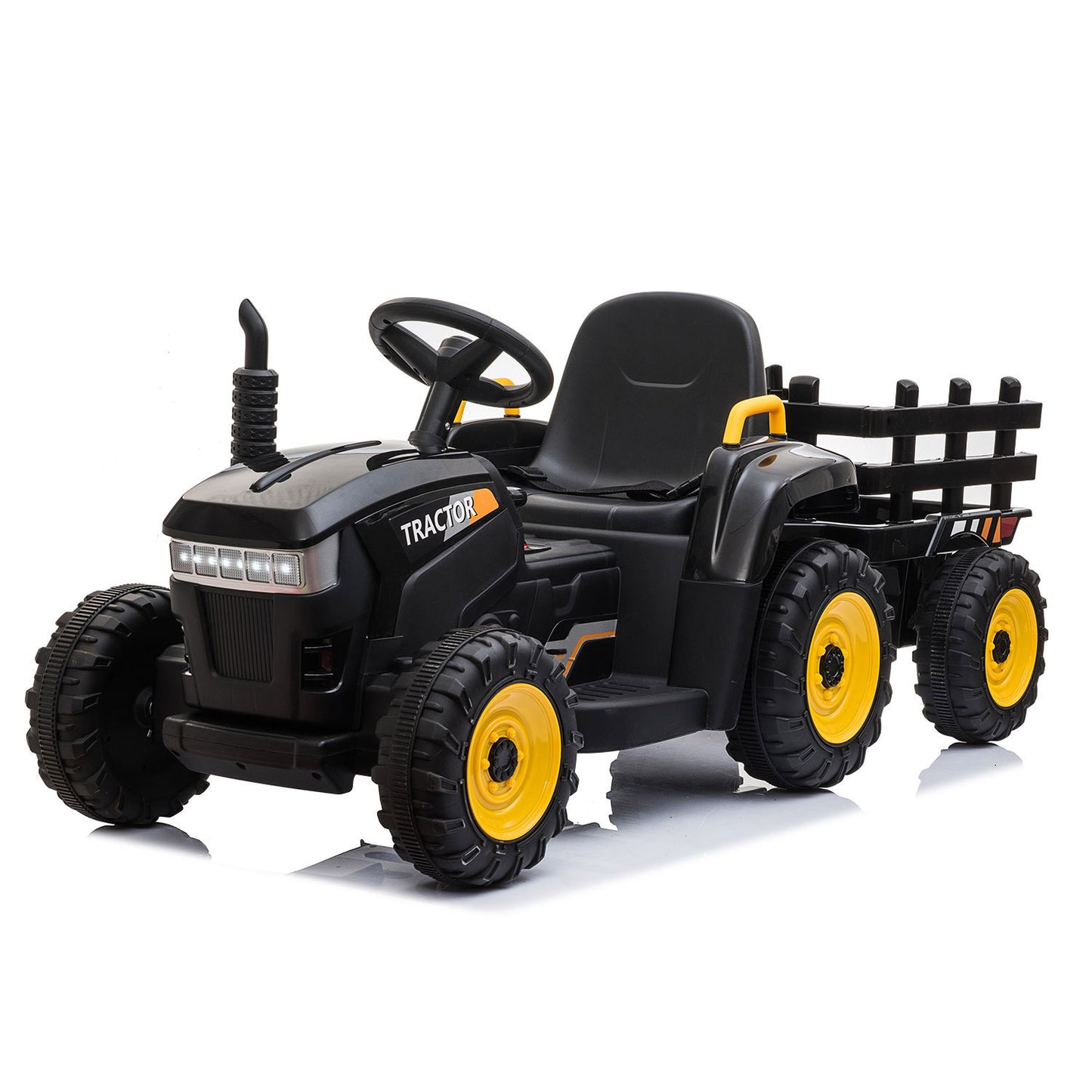 Battery Powered Kids Ride-On Tractor with Trailer, Electric Car with Music and LED Lights for 3-6 Year Olds, Black