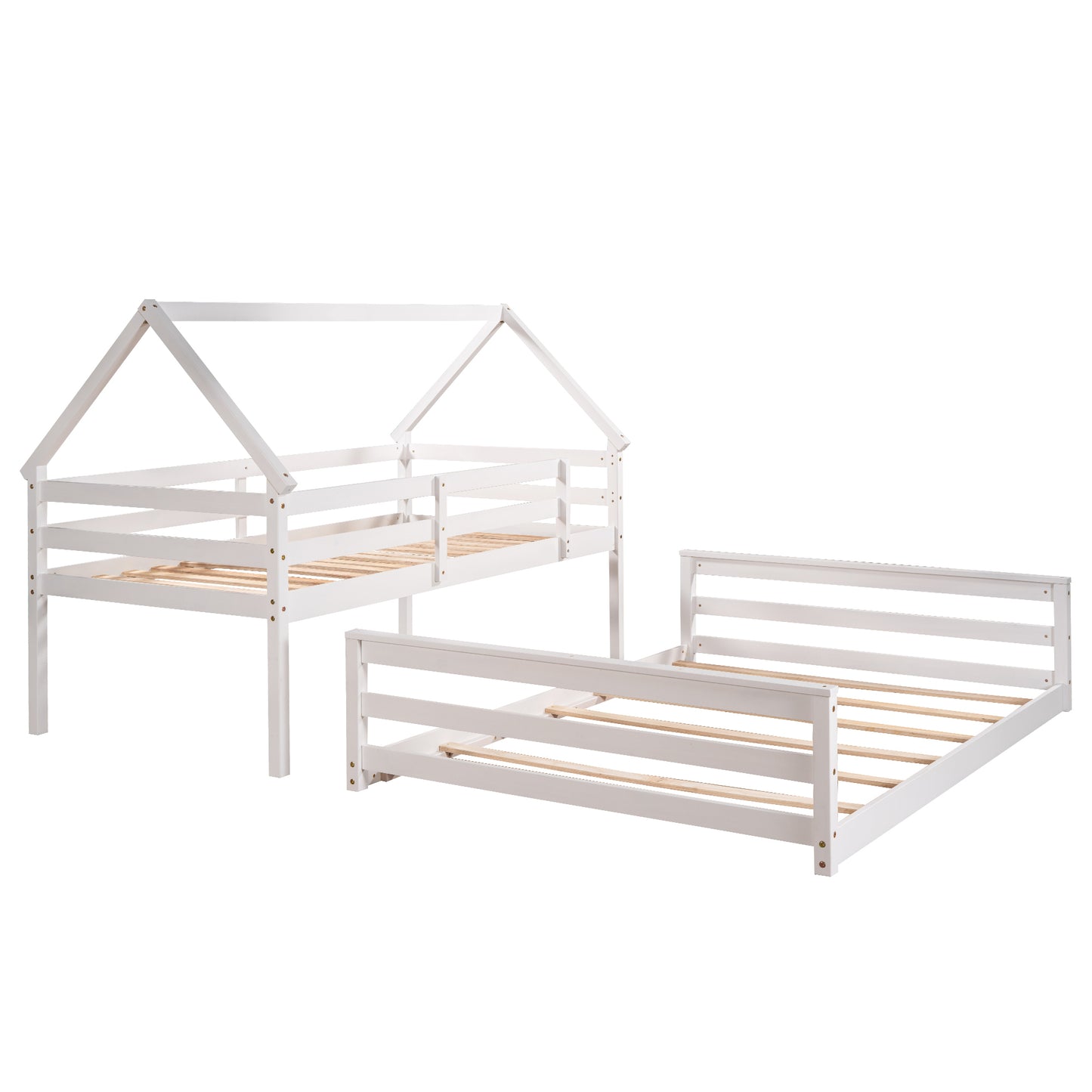 Playful White Twin over Full Bunk Bed with House-Inspired Design