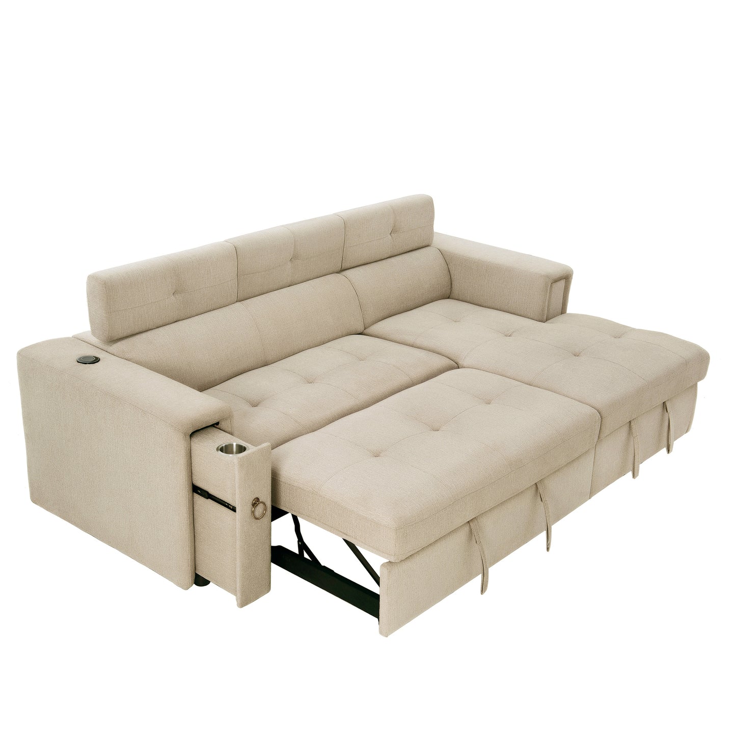 L-Shaped Sectional Sofa with Hidden Storage, Adjustable Headrest, Wireless Charging, and Cup Holders