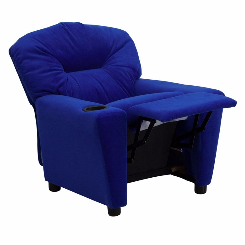 Contemporary Blue Microfiber Kids Recliner with Cup Holder