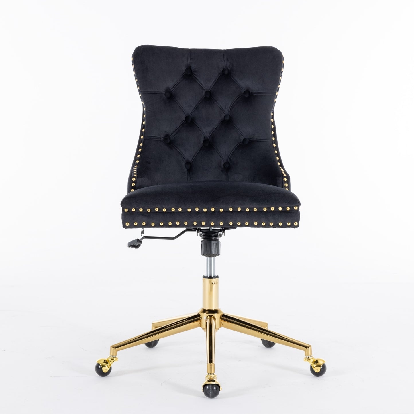 A&A Furniture Office Chair,Velvet Upholstered Tufted Button Home Office Chair with Golden Metal Base,Adjustable Desk Chair Swivel Office Chair (Black)